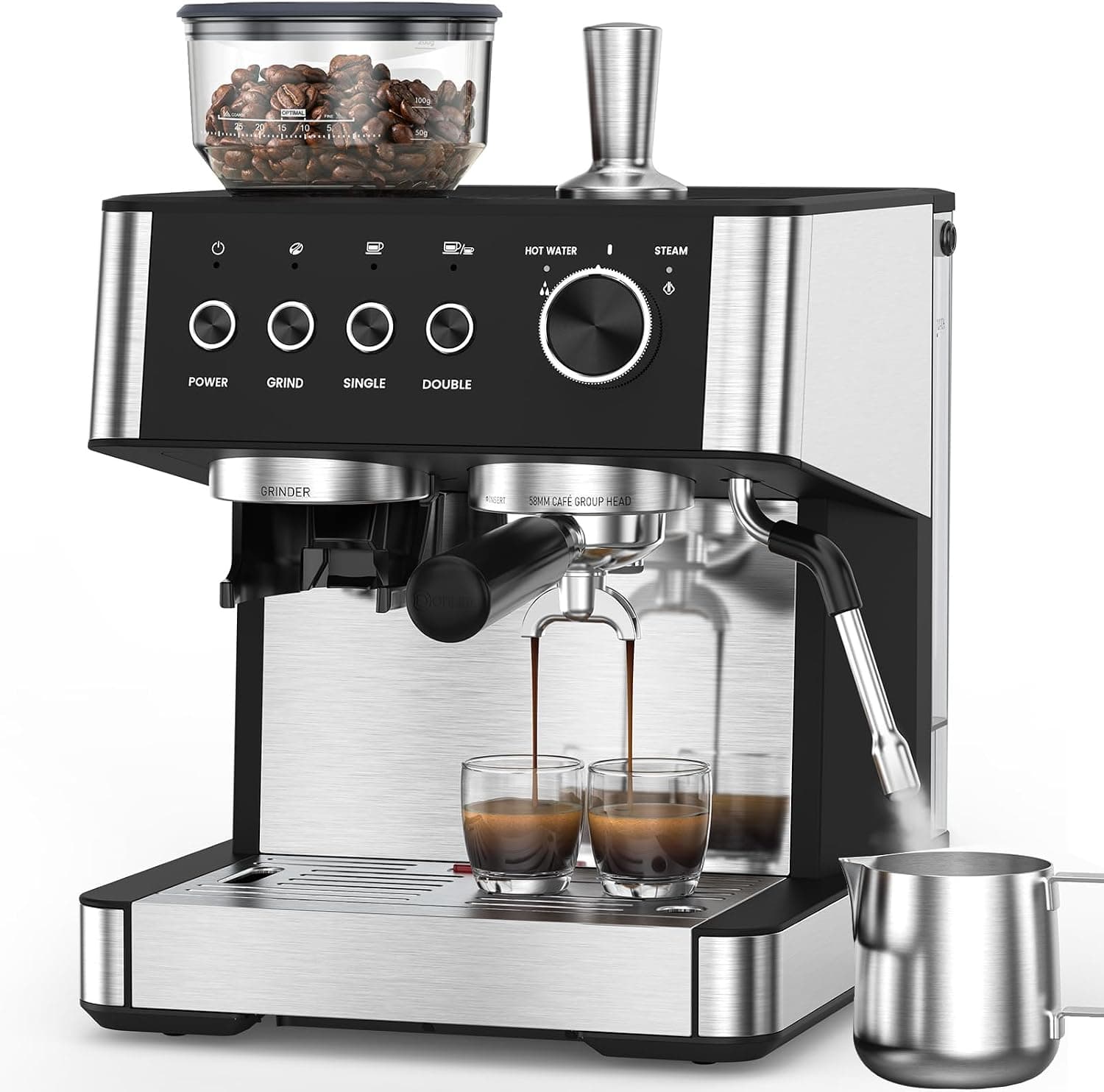 Electactic Espresso Machine with Grinder,Expresso Coffee Machines, Professional Coffee Maker for Latte & Cappuccino with Milk Frother, Expresso Machines for Home,Steam Wand-Black/Silver