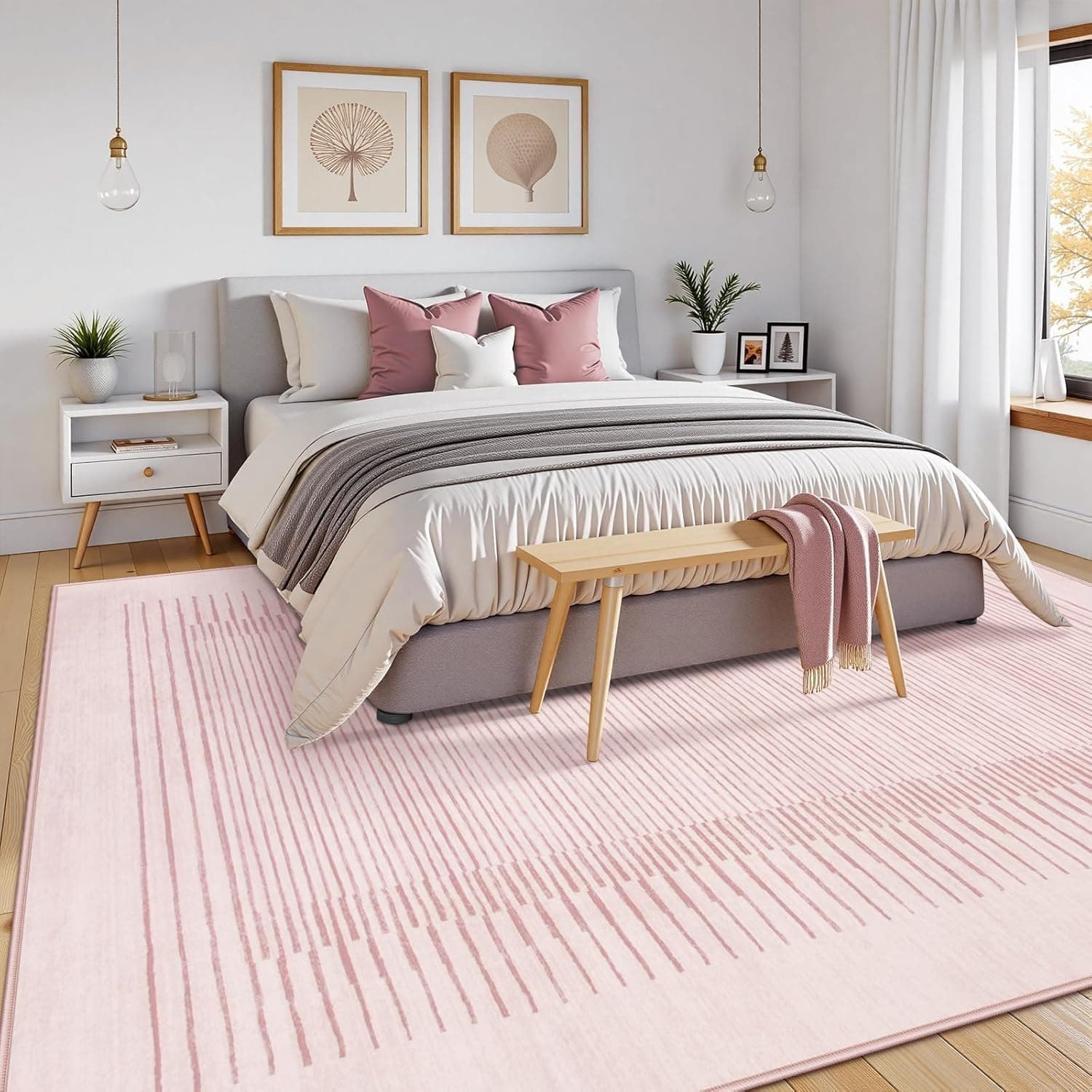 Wonnitar Pink Striped Area Rug 5x7