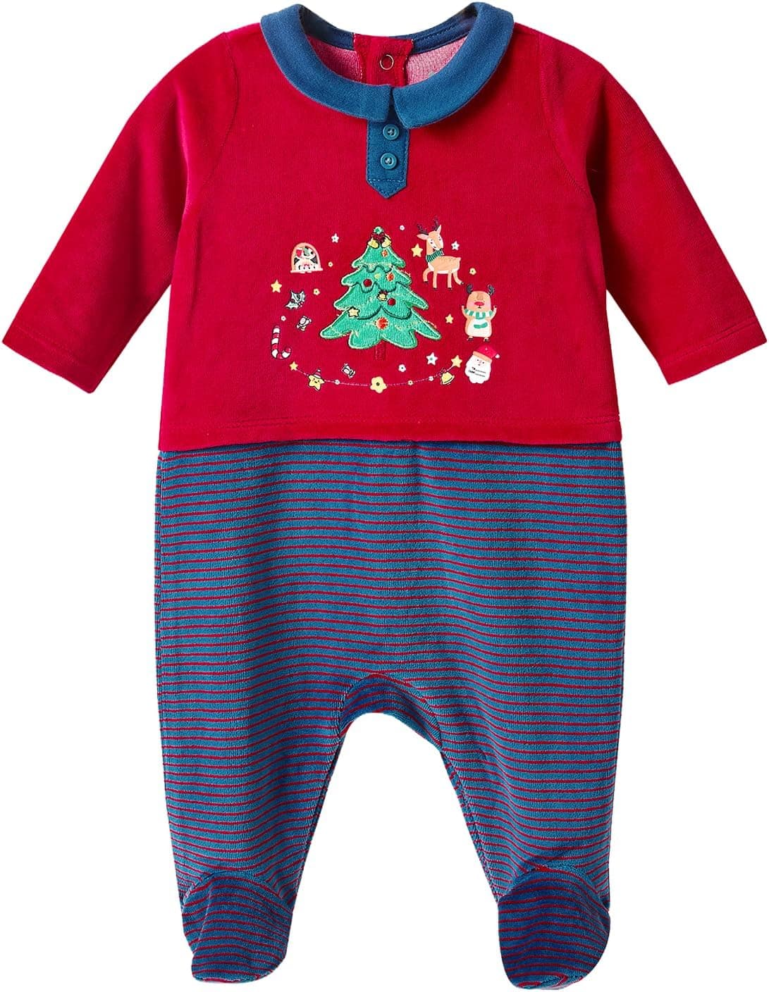 Christmas Baby Footed Romper, Soft Cotton Blend Velvet Infant Jumpsuit, Warm Fall Winter Clothes for Newborn to 12 Months