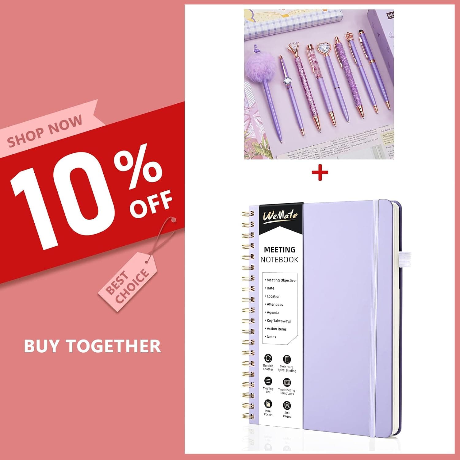 WEMATE Meeting Notebook for Work with Action Items + 8Pcs Ballpoint Pens Set