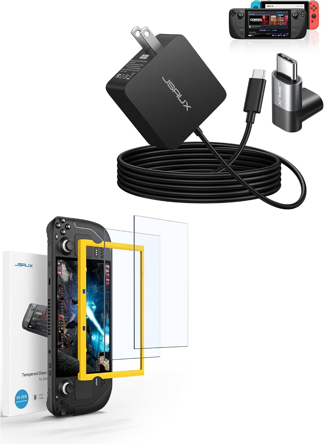 2-Pack Steam Deck Screen Protectors + 45W USB C Charger Compatible with Steam Deck