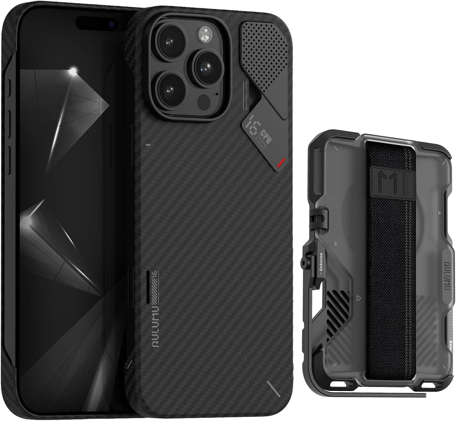 Aulumu A16 Aramid Fibre + G03 Transparently Magnetic Wallet Card Holder [Translucent Grey] for iPhone 16 Pro Max | Luxury Technology Kit