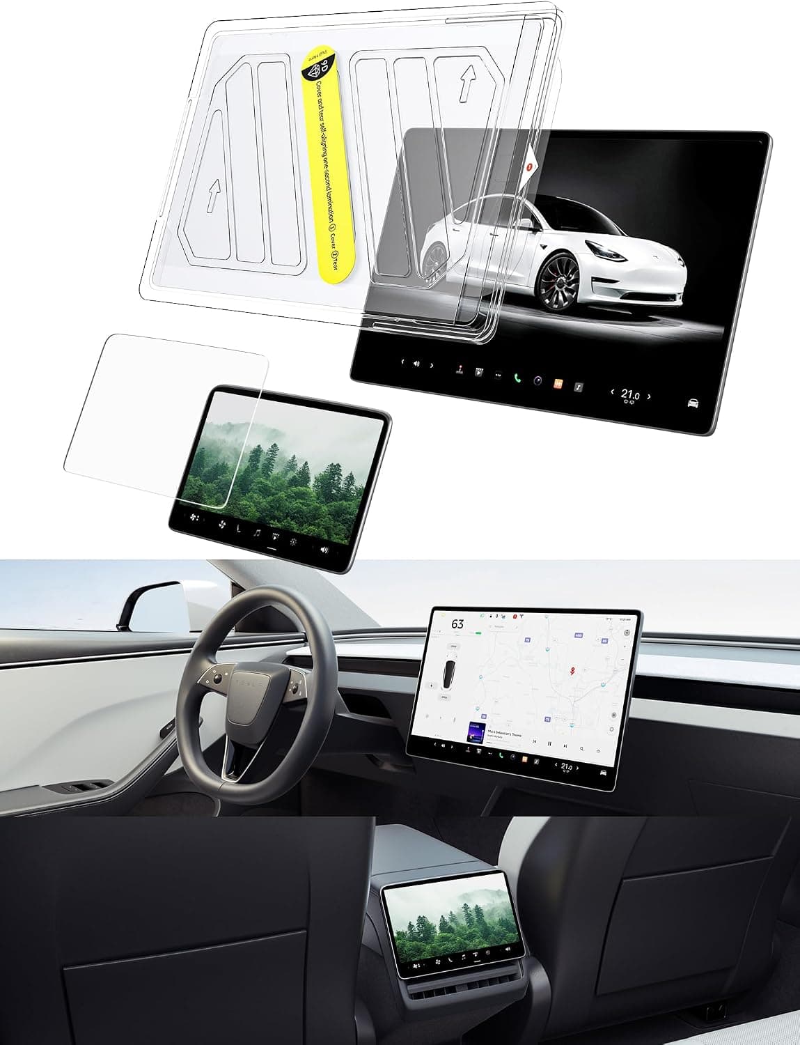 JSAUX 2024 Tesla Model 3 Screen Protector, 9H Tempered Glass Protector Compatible with Tesla Model 3 Highland 2024 15.4" Front Screen + 8" Rear Screen Anti-Glare, Anti-Fingerprint, Anti-Scratch, Matte
