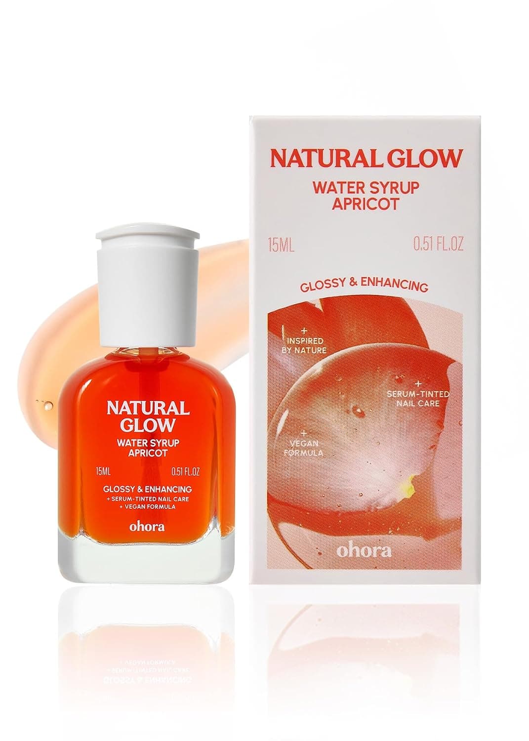 ohora Natural Glow Water Syrup Nail Strengthener (Apricot) - Tinted Nail Hardener for Brittle, Damaged Nails, Quick-Dry Glossy Finish, Nail Repair & Growth, 15 mL