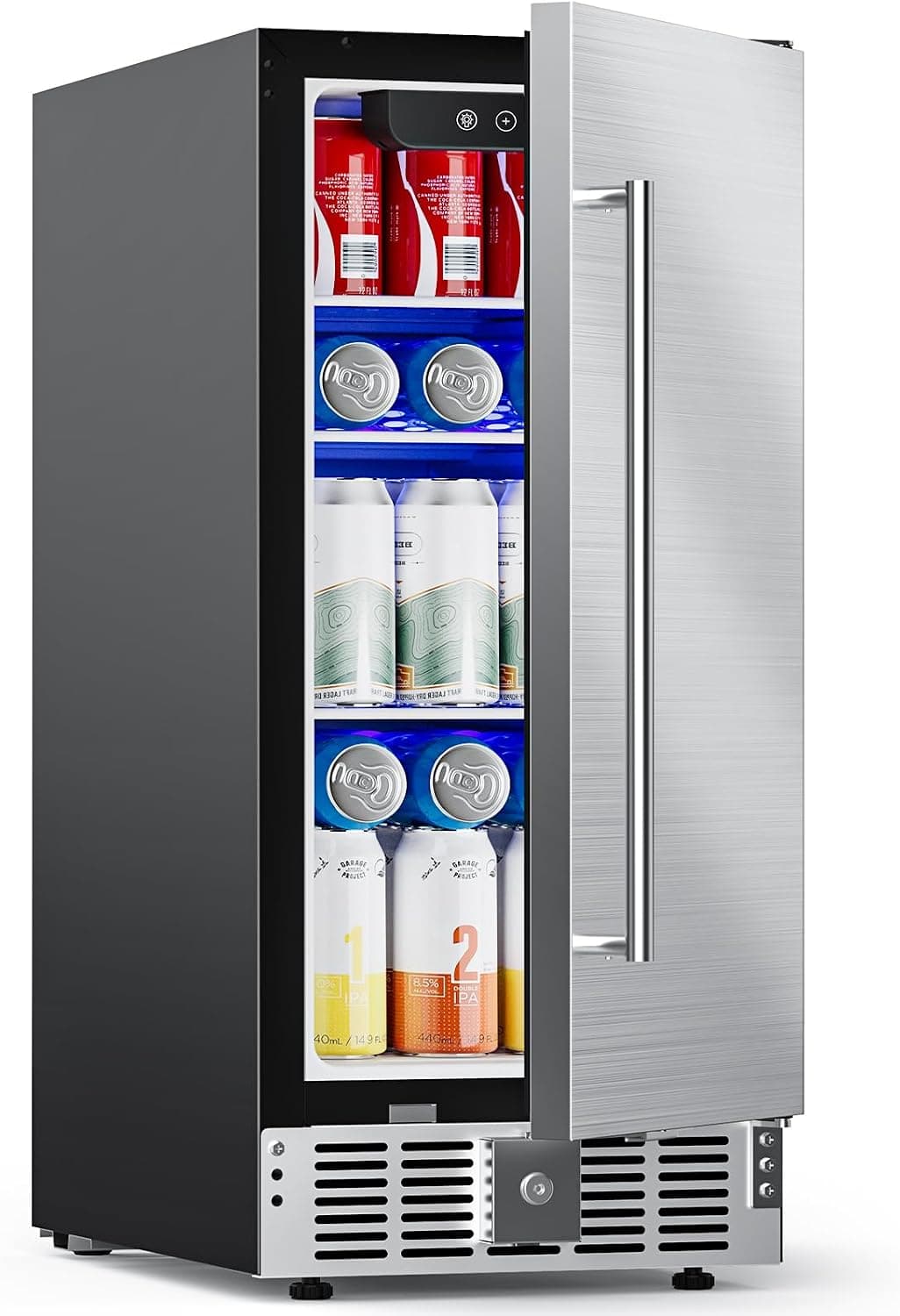 COWSAR 15 Inch Outdoor Beverage Refrigerator, 135 Cans Undercounter Beverage Fridge with Stainless Steel Door, Built-in or Freestanding Beverage Cooler for Patio Home Kitchen Bar