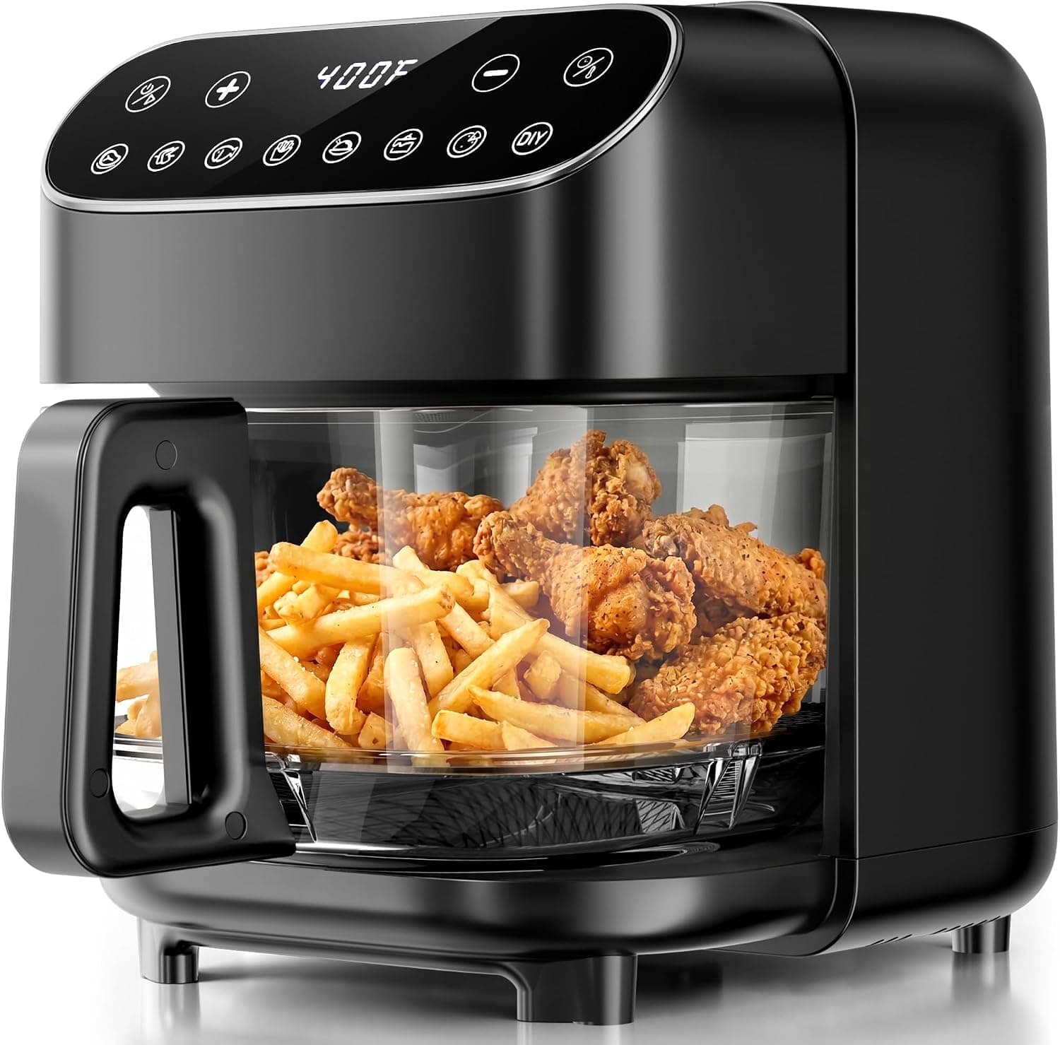 Kismile 5QT Glass Air Fryer, 8 in 1 PFAS-Free Non Toxic AirFryers, Digital Touch Control, Portable Air Fryer with Precise Temperature Control & Timer, Up to 400°F, 95% Less Oil.(Black)