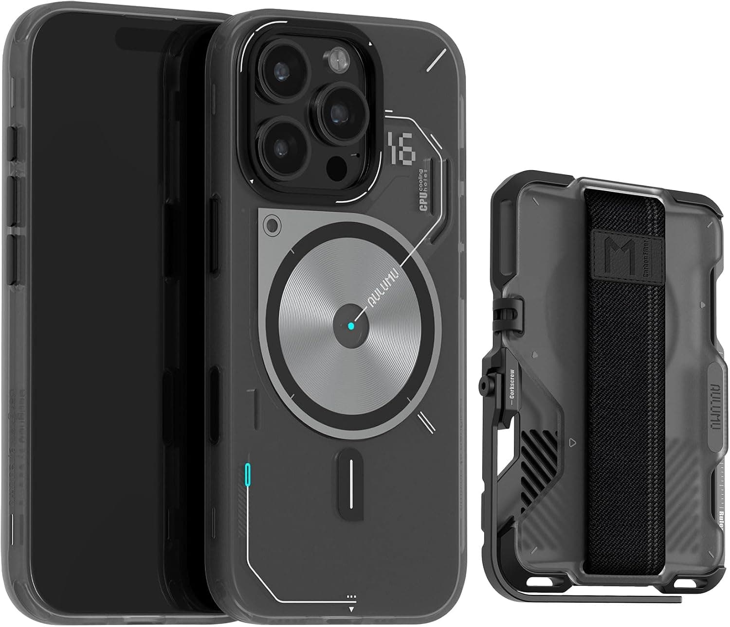 Aulumu A16 Thermal [Touch Translucent Gray] + G03 Transparently Magnetic Wallet Card Holder [Translucent Grey] for iPhone 16 Pro | Comforts Magnetic Card Holder Kit