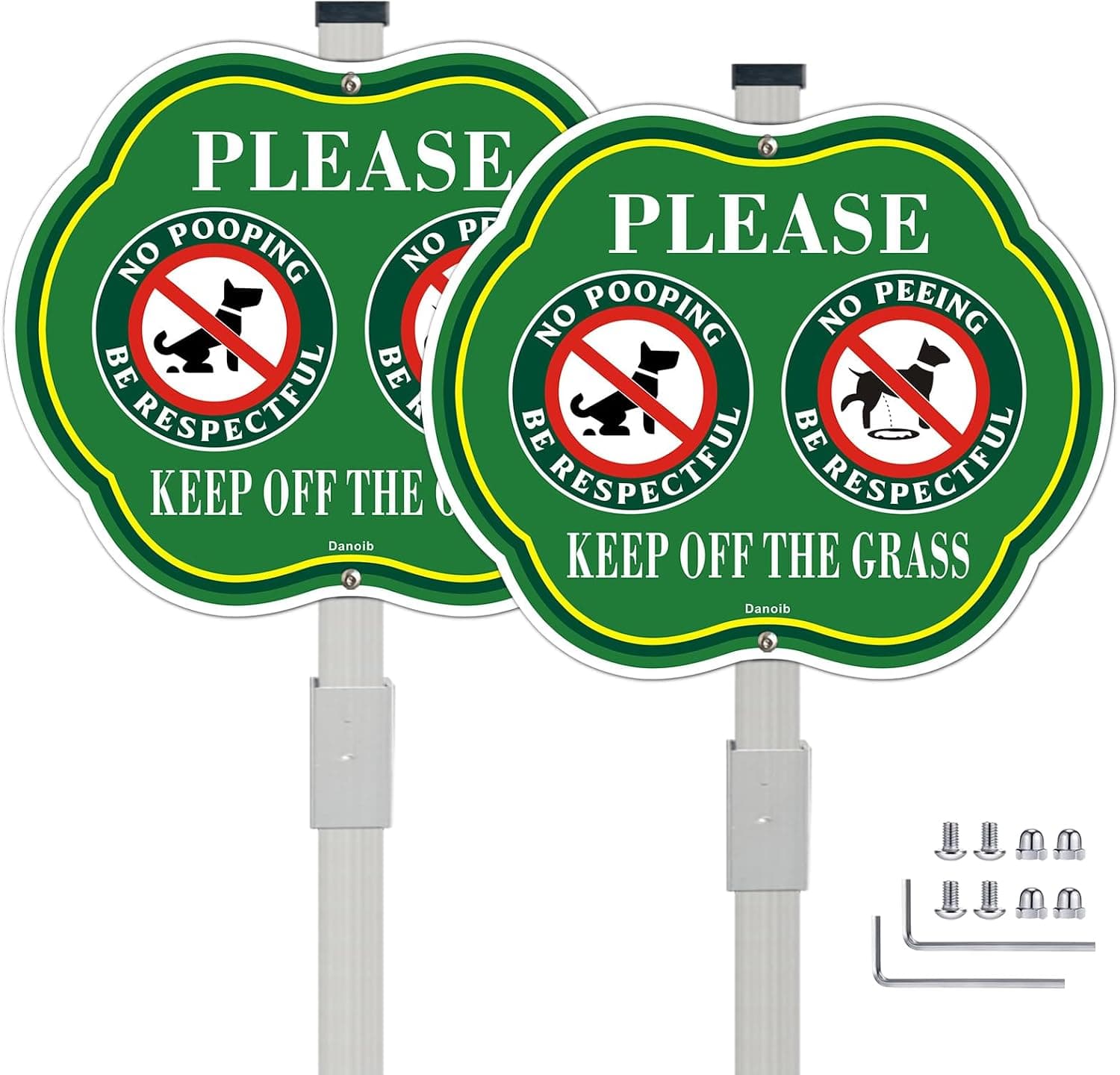2 Pack No Peeing No Pooping Dog Sign with 28" Stake for Yard, Keep off The Grass Sign, Aluminum Metal, Fade Resistant, Weatherproof, Outdoor Use