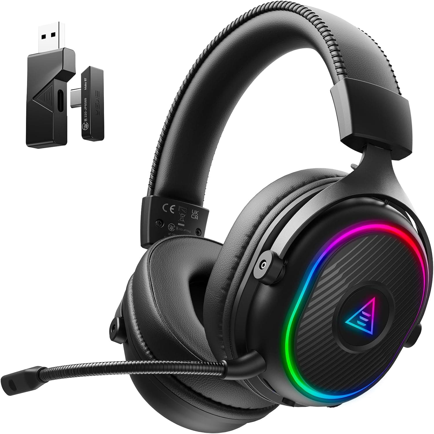 EKSA 2.4GHz Wireless Gaming Headset for PS5,PC,PS4,Switch,Mobile,Mac, Bluetooth Gaming Headphones with Microphone, RGB, 30ms Latency, 50H Battery, USB & Type-C Ultra, Wired Gaming Headset for Computer