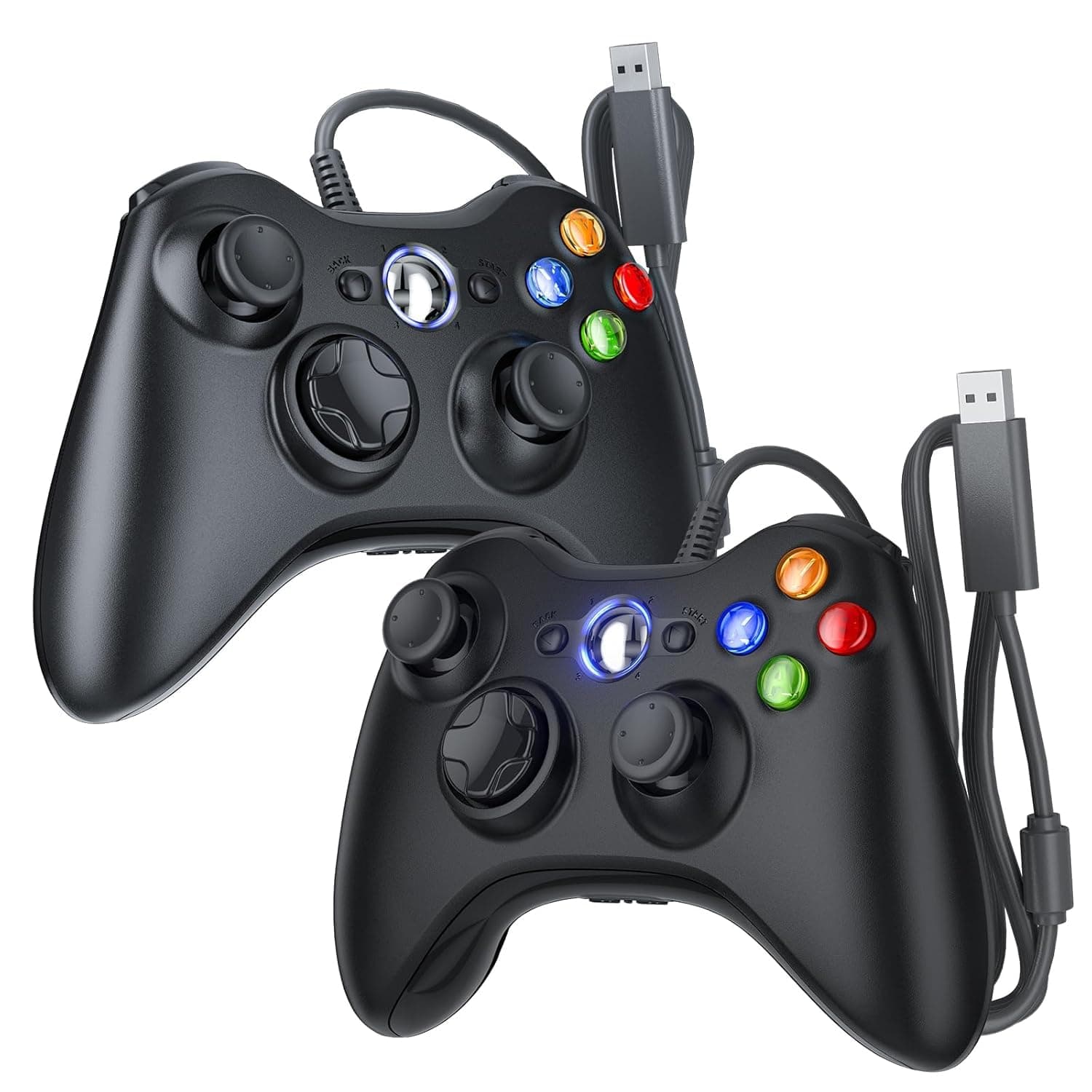 Dinosoo 2 Pack Wired Xbox 360 Controller – Upgraded Joystick, Double Shock, Voice Function – Compatible with Microsoft Xbox 360 & Slim/PC – Black