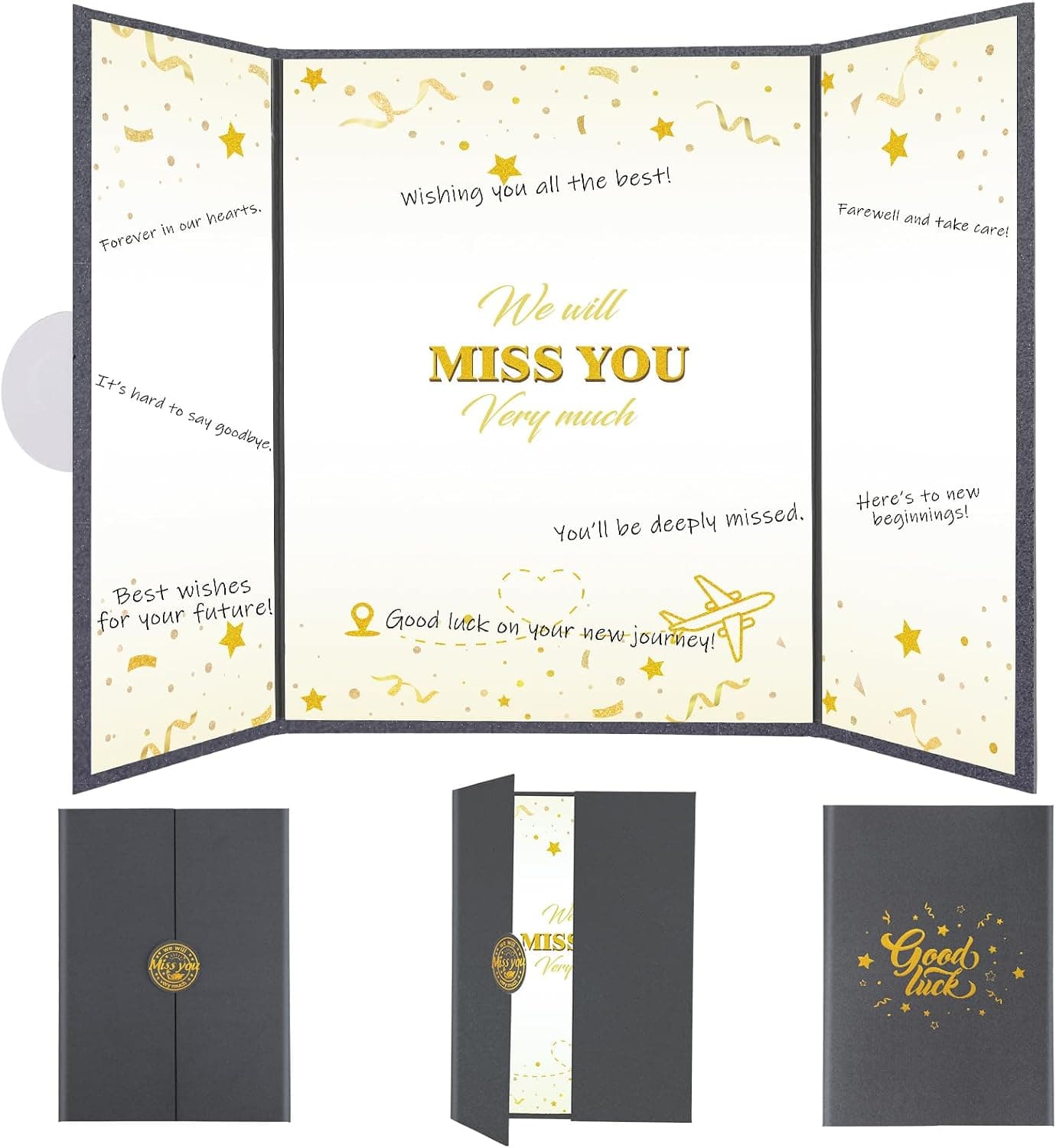Thboxes Farewell Guest Book Alternative, Black Gold Signature Board Happy Retirement Party Decorations Going Away Card Goodbye Party Gifts for Graduation Coworkers Friends Women Girl