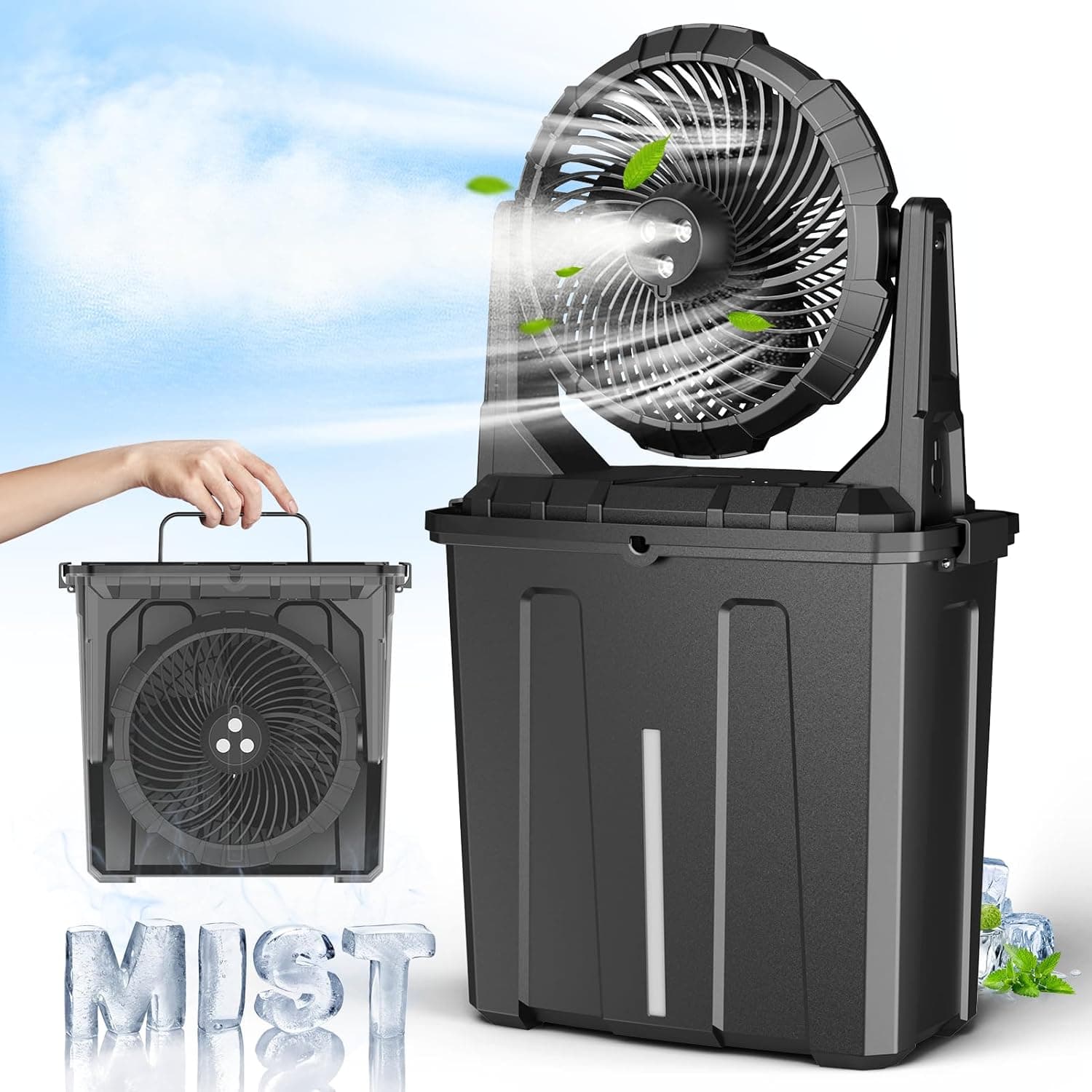 Ausic 10″ 9L Portable Misting Fan, [Max 55Hrs] Golf Cart Mister Fan for Outside Patios, 20000mAh Outdoor Rechargeable Battery Operated Water Cooling Fan, Summer Camping Essentials - 3 Spray Misters