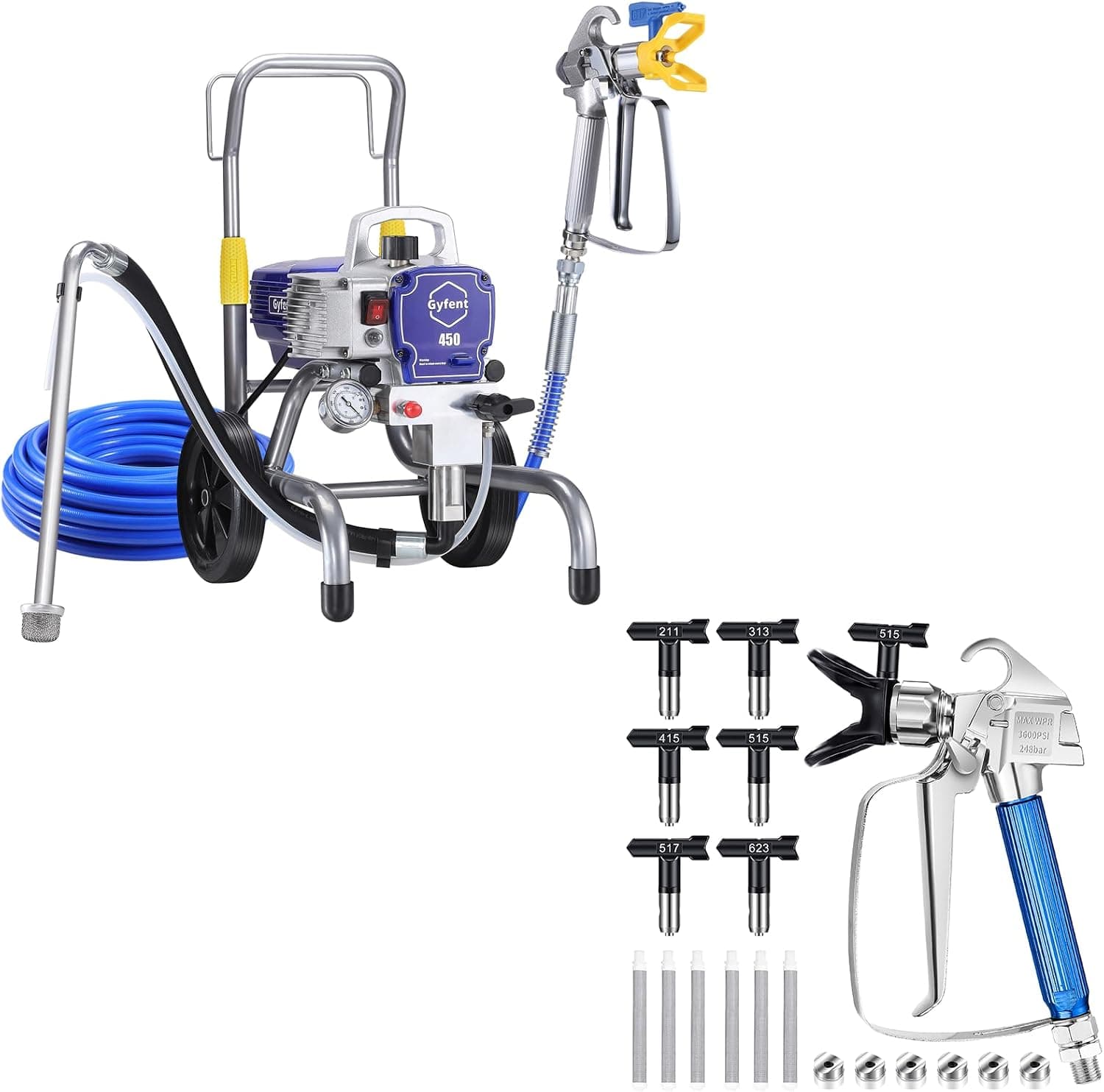 450 Airless Paint Sprayer Kit, 0.47GPM Paint Sprayer for Home Interior 3300psi 900W High Efficiency Airless Sprayer with Low Overspray for House Painting Townhouse