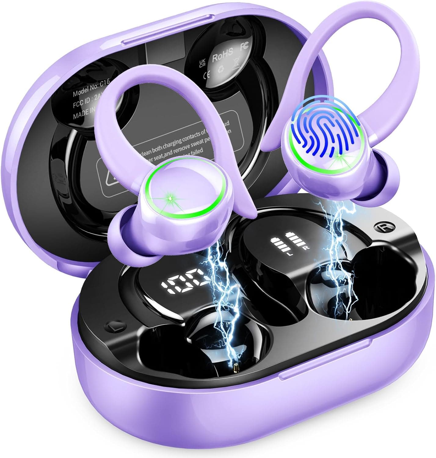 Matast 2026 Wireless Earbuds, Bluetooth Headphones Sports, Playback Over-Ear Buds with Noise Cancelling Mic, IP7 Waterproof Headset with Earhook Workout
