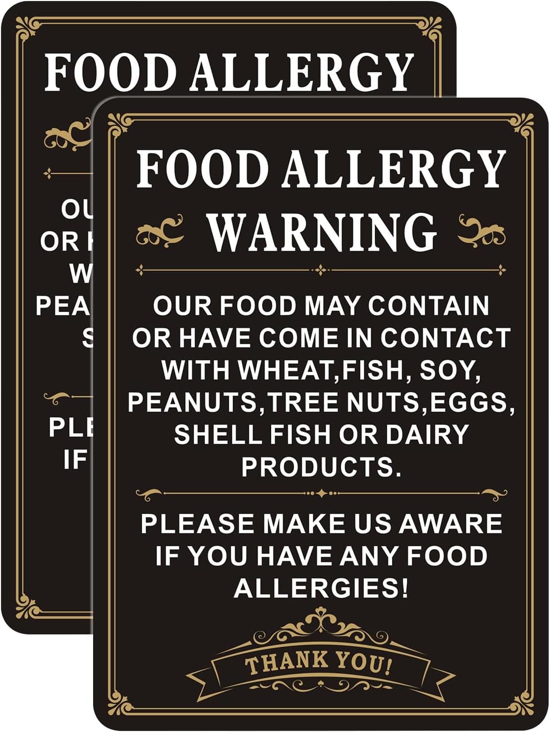 Food Allergy Warning Signs 10 x 7 Inch Food Allergy Sign, Food Safety Signs, Suitablefor Home Cafe Bar Indoor/Outdoor Use 2-Pack