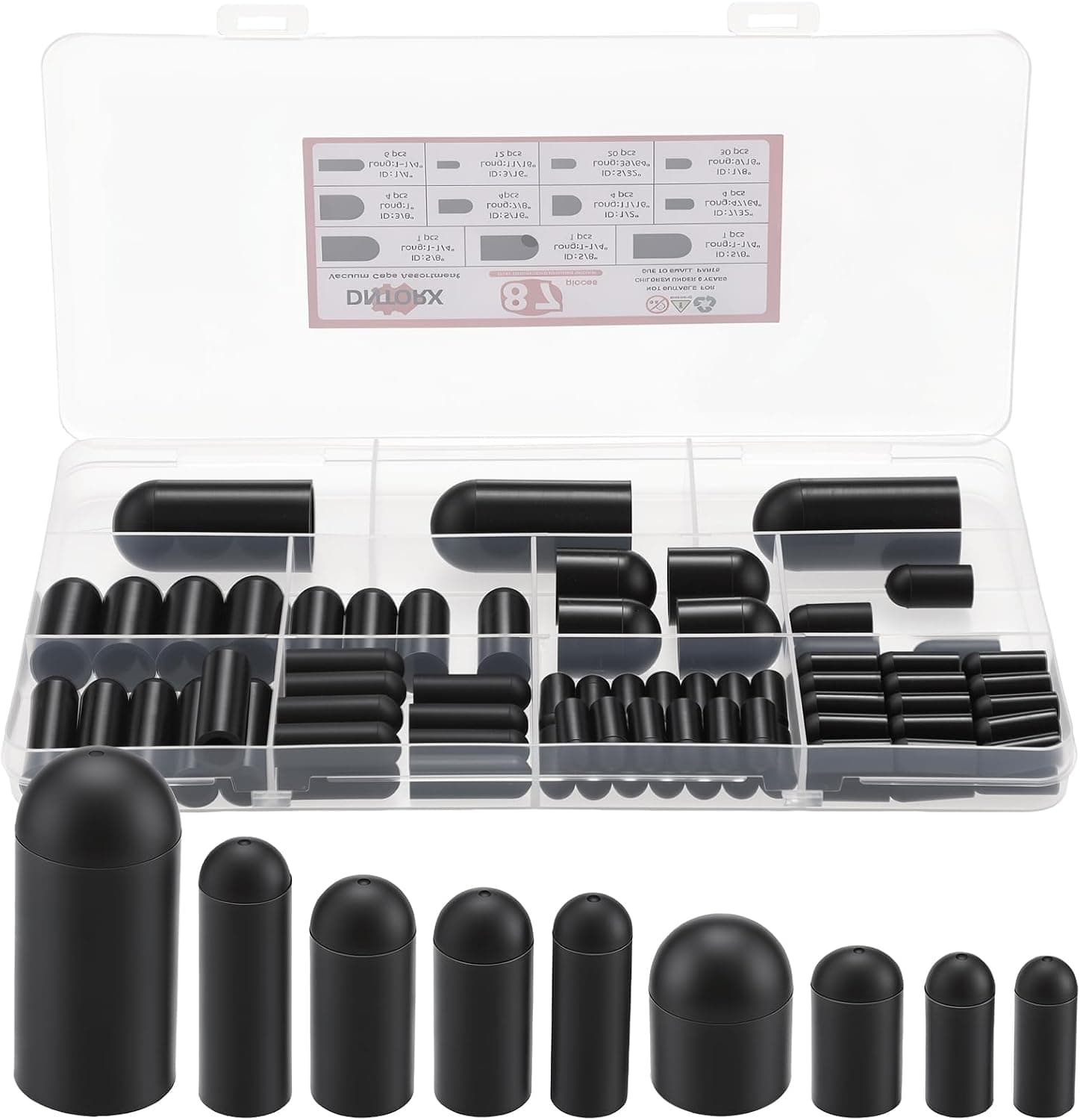Dntorx Vacuum Caps Assortment, 87 Pieces 11 Sizes Vacuum Plugs Hose End Caps Assortment Kit - Vacuum Caps Automotive Carburetor Manifold Repair Sealing Pipelines Hoses Ports Flexible Silicone Case