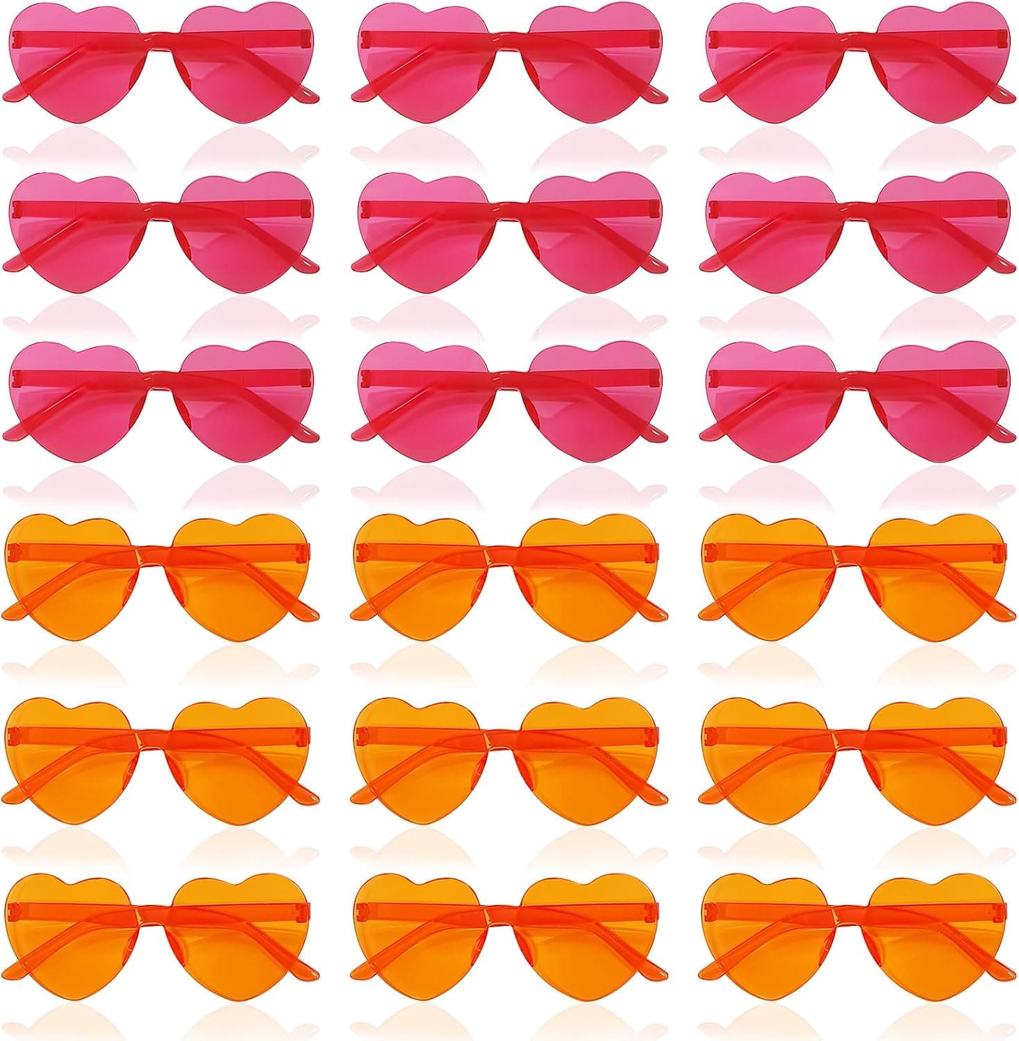 18 Pairs Pink and Orange Heart Sunglasses for Women Plastic Rimless Heart Shaped Glasses Bachelorette Party Sunglasses for Wedding, Bridal Shower, Valentine's, Sunset Party, Birthday