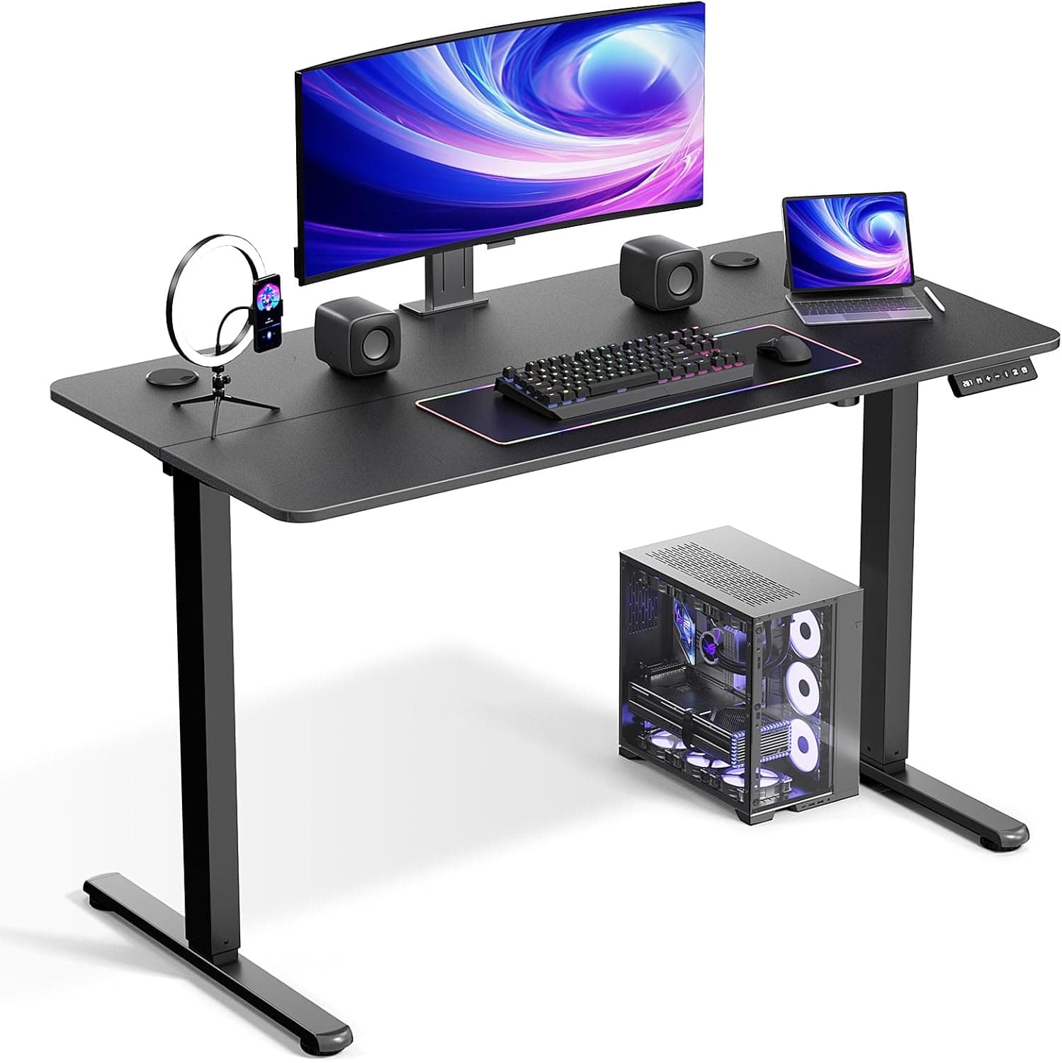 Electric Standing Desk Adjustable Height 48 x 24 Inch, Sit Stand Desk, Stand up Desk for Home Office, Computer Workstation (Spliced Desktop,Black)