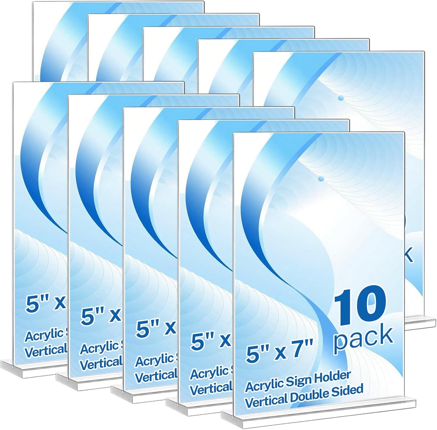 10 Pack 5x7 Inch Acrylic Sign Holder Vertical Clear Table Menu Display | Double Sided Menu Flyer Vertical Paper Holder T Shape Base Protective Film for Restaurants Offices Stores Trade Shows Fairs
