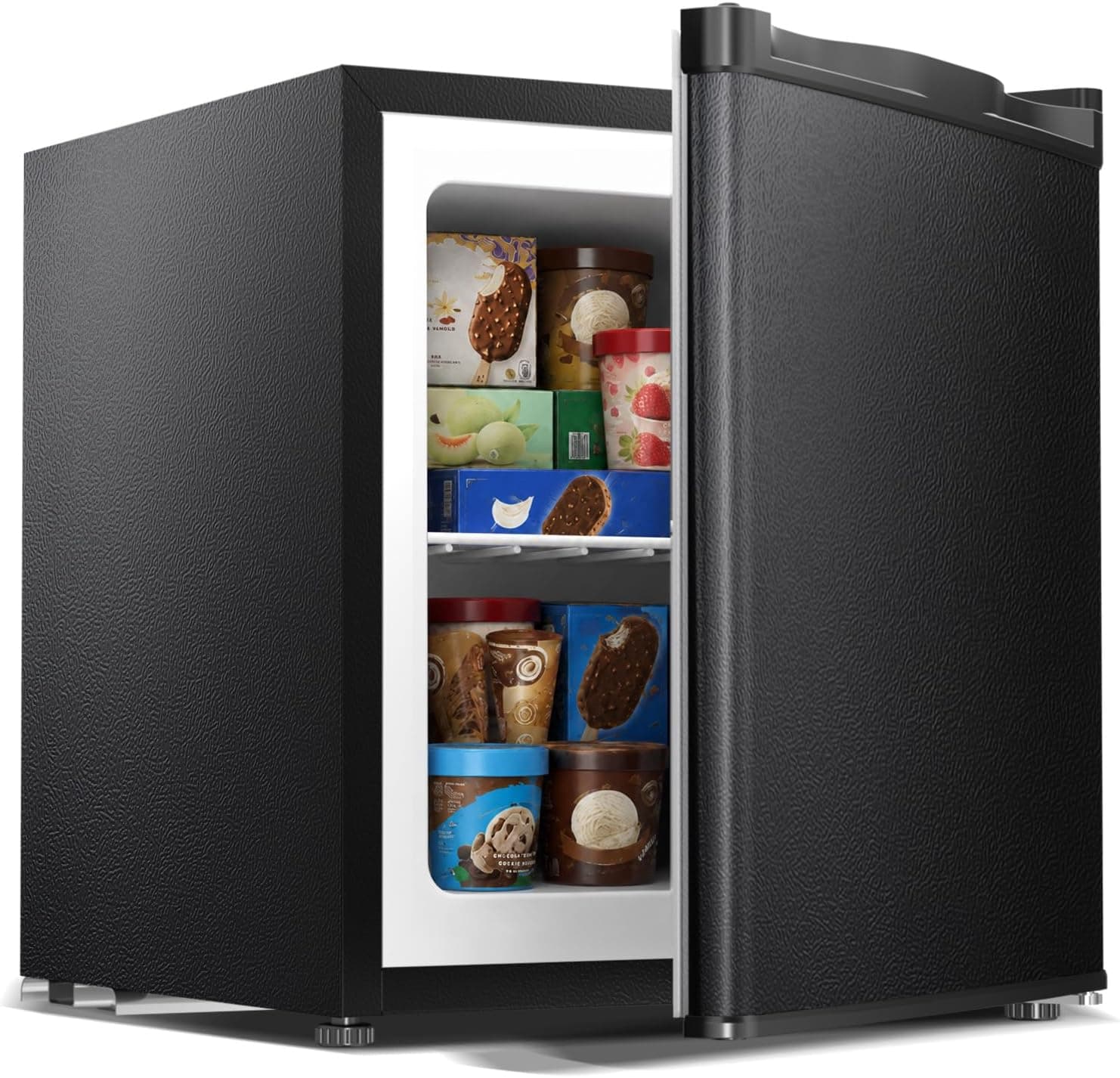 Kismile 1.1 Cu.ft Small Freezer, Mini Upright Freezer, Black | Compact Size for Dorms/RVs/Offices, 2 Removable Shelves, Reversible Door, 7 Adjustable Thermostat, Quiet <40dB