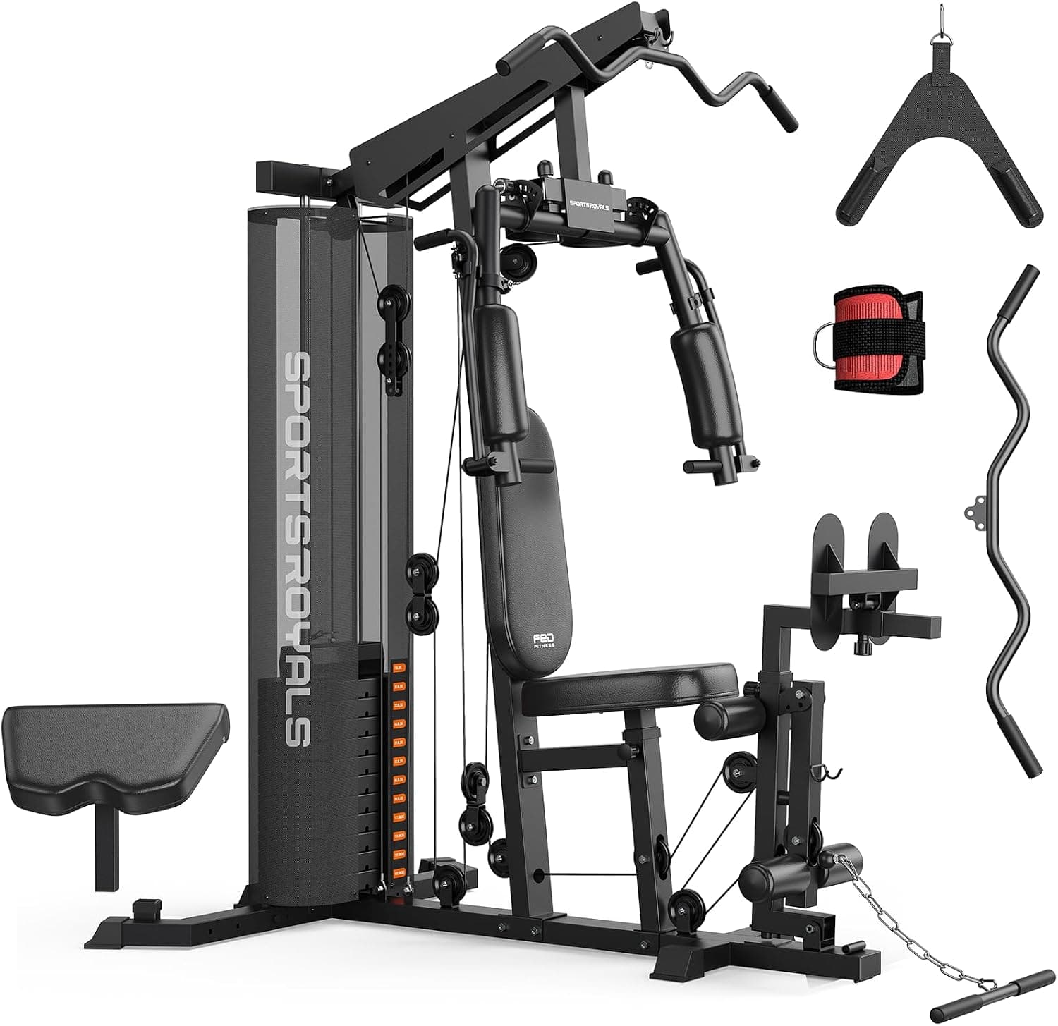 Sportsroyals Home Gym, Multifunctional Gym Equipment, Workout Station with 150LBS Weight Stack, Exercise Equipment for Full Body Traning
