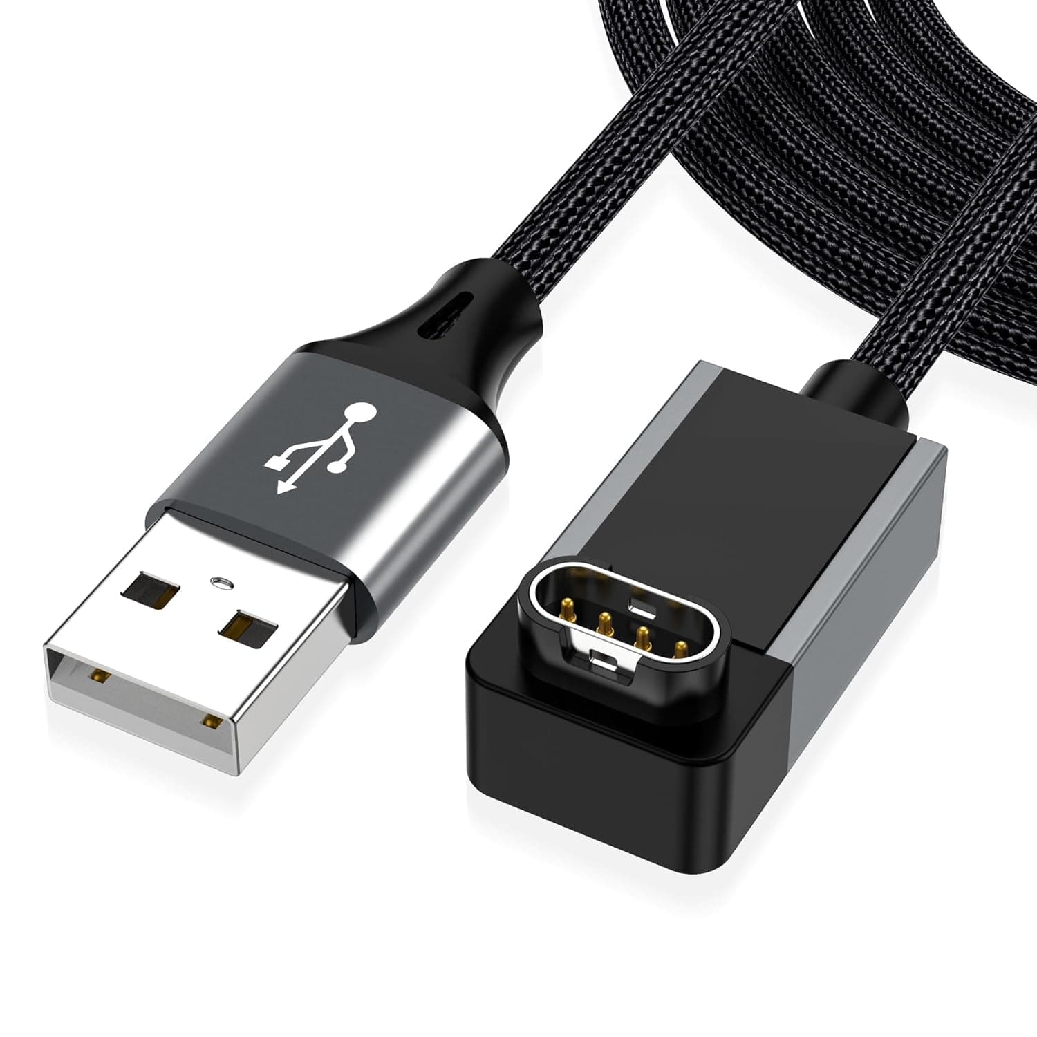 AGVEE 2 Pack 1.5ft Charger for Garmin Watch, L-Shape Zero Gap Charging Cable for Fenix, Forerunner, Vivoactive, Instinct, Venu, Tactix, Approach, D2, Quatix Series, Right Angle Braided, Dark Gray