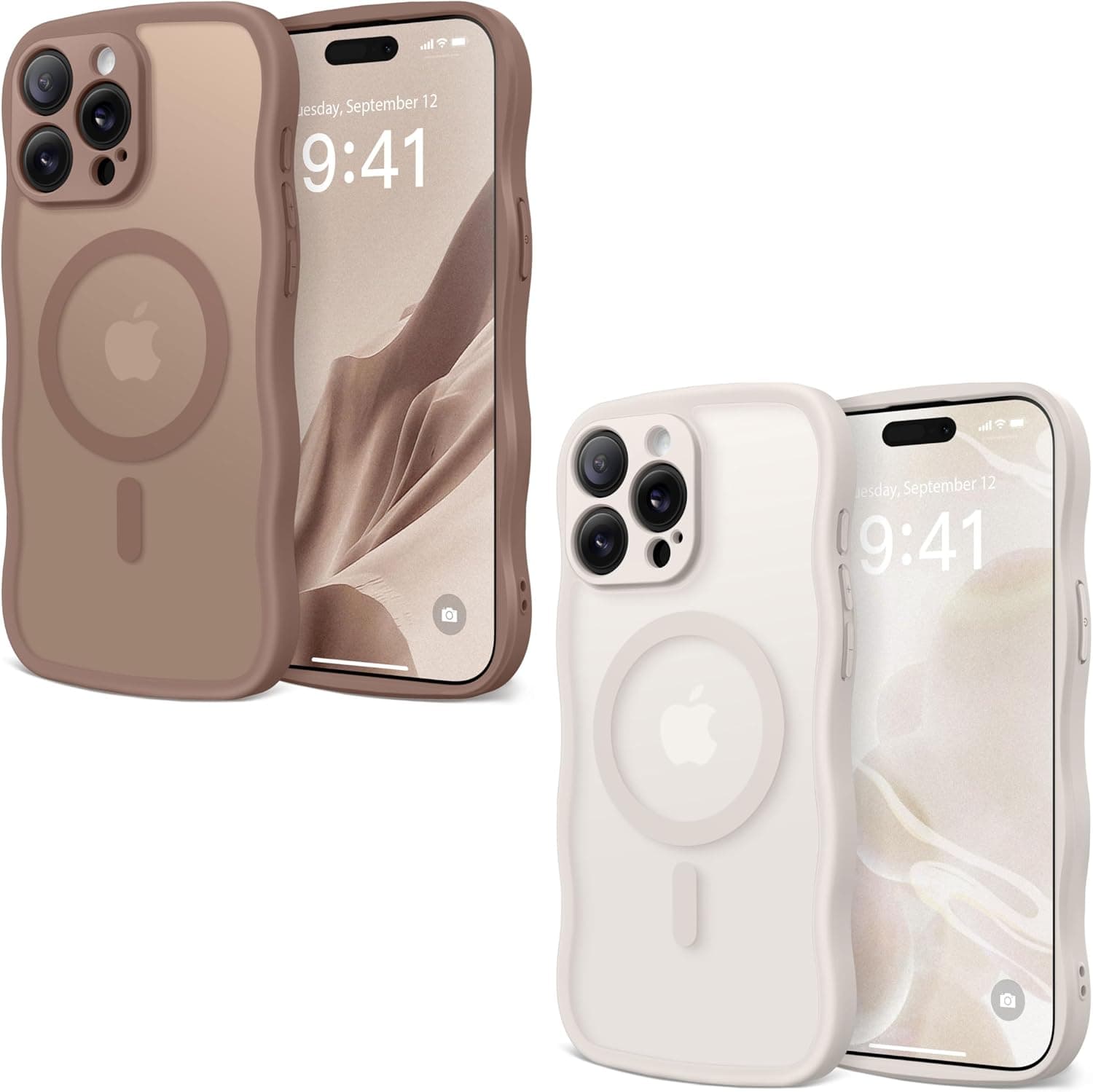 CAPRARO for iPhone 13 Pro Case Compatible with Magsafe Brown and Stone Bundle
