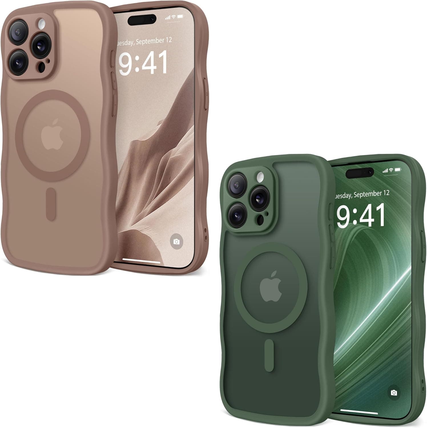 CAPRARO for iPhone 13 Pro Max Case Compatible with Magsafe Brown and Dark Green Bundle