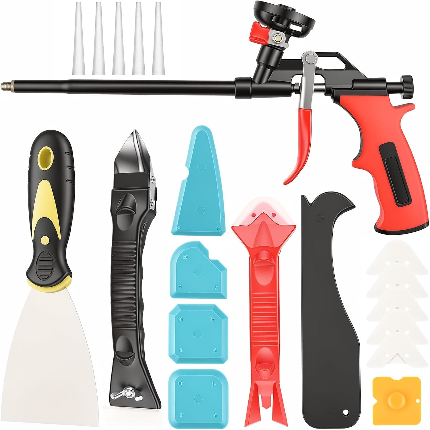 Spray Foam Gun with Caulk Remover Tool - Professional Spray Foam Insulation Kit with 5Pcs Tips for Caulking Filling Sealing Windows Doors Home Office DIY Contractor Use
