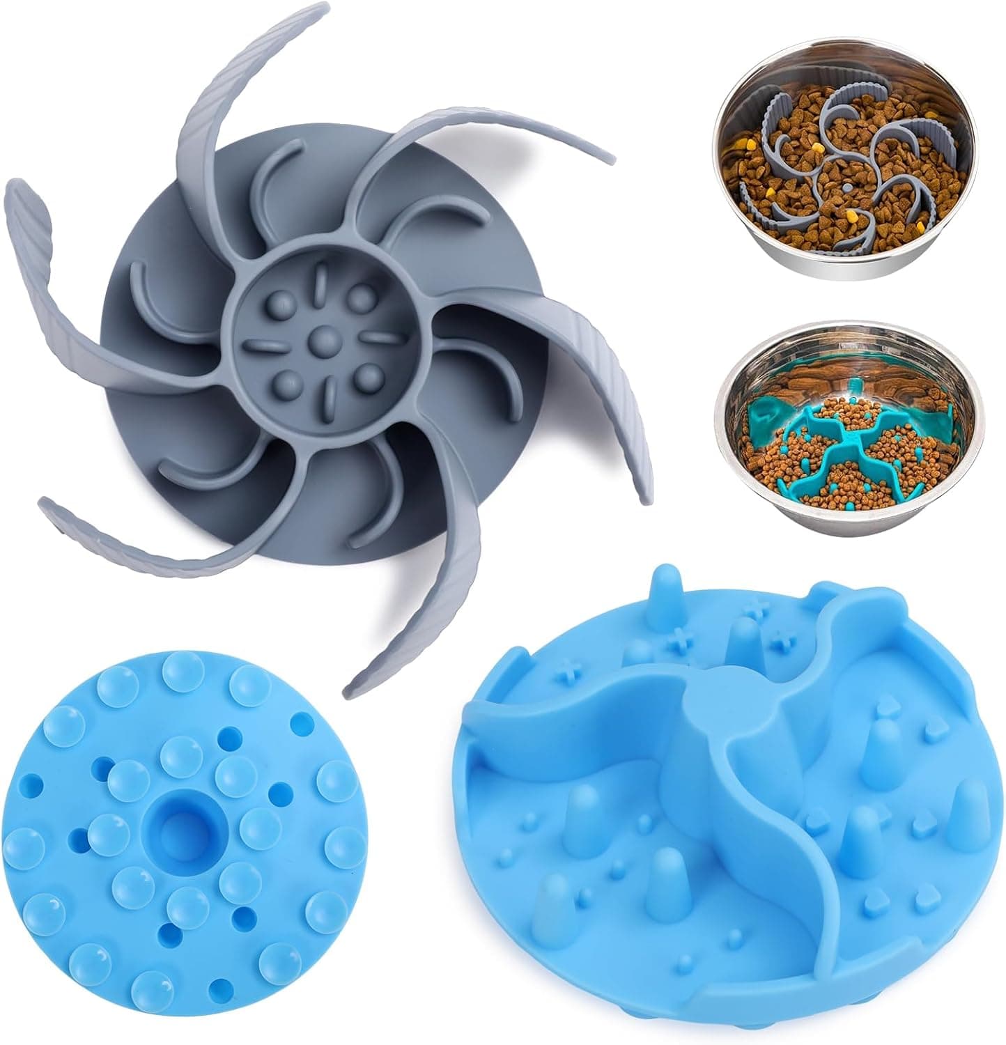 Ondware Slow Feeder Insert for Dog Bowl, 2 Pack Silicone - Trimmable Slow Feeders with Strong Suction for Wet or Dry Food, Fits 4.7-7 in Ceramic, Glass, or Stainless Bowls