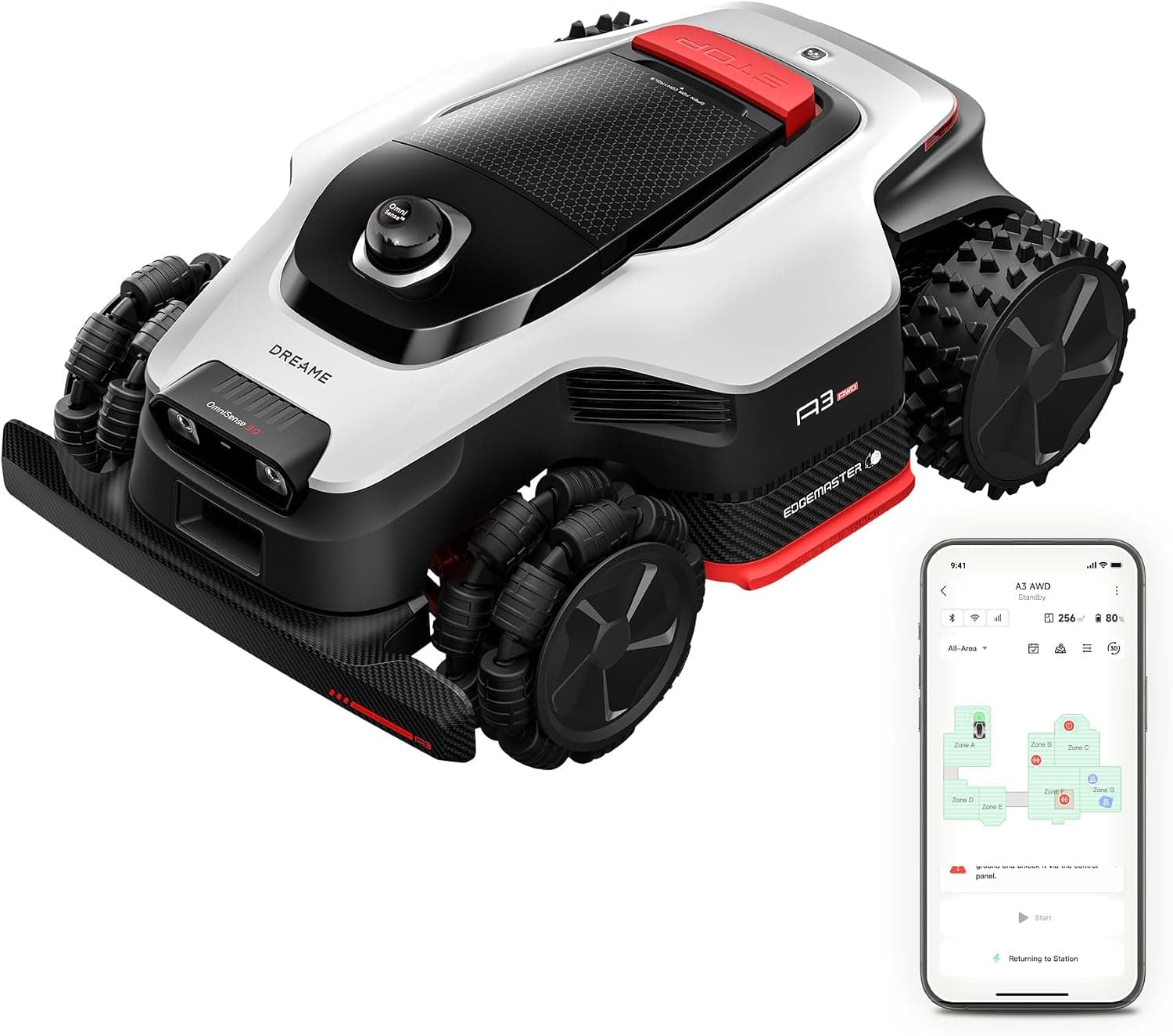 [All-Terrain Wire-Free] DREAME A3 AWD 1000 Robot Lawn Mower, 360° 3D LiDAR & AI Dual Vision Smart Robotic Mower for 0.25 Acre, 80% Slopes & 45min Fast Charge