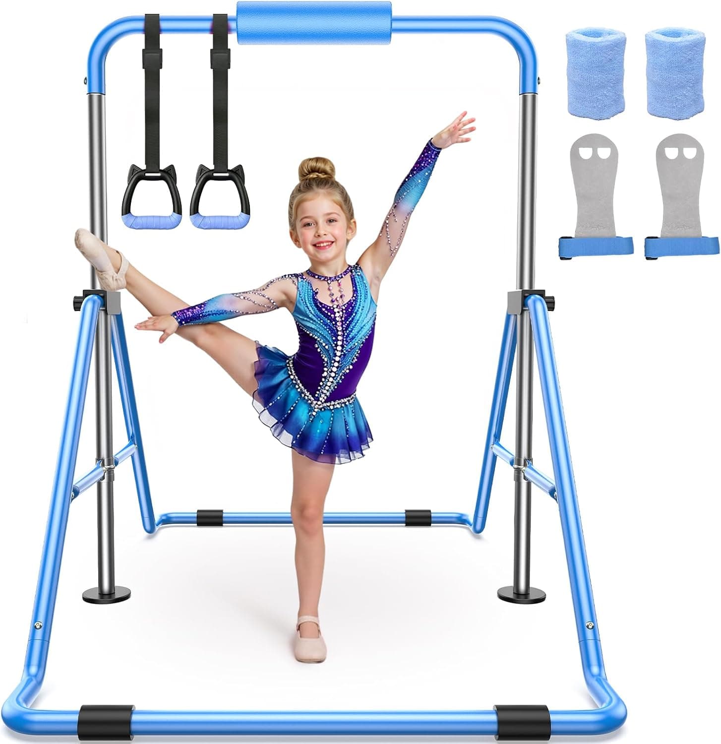 Sportsroyals Gymnastics Bar for Kids,Adjustable Height Gymnastic Horizontal Bars,Folding Gymnastic Junior Training Kip Bar for Home, Pink