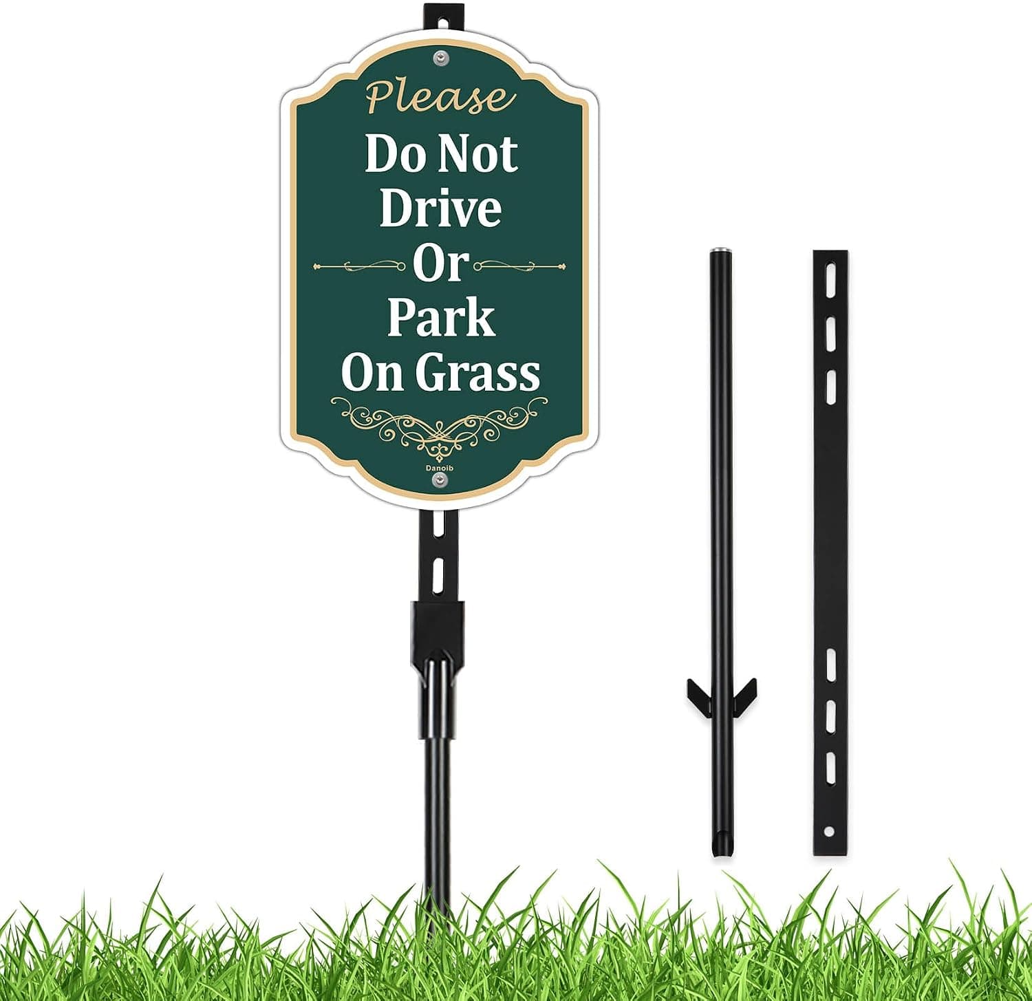 Please Do Not Drive Or Park On Grass Sign 12"x8" with 36" Long Aluminum Stakes, Rust-Proof Aluminum, UV Resistant, No Parking on Grass Sign for Yard, Lawn, and Outdoor Use (Green)