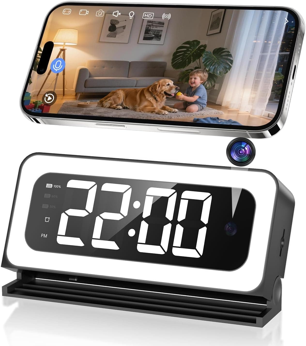 Gyliziex 2K Clock Camera, 5G & 2.4G WiFi Indoor Pet Nanny Cameras with Alarm for Home, Full Color Night Vision, Human Motion Detection, Local SD Storage