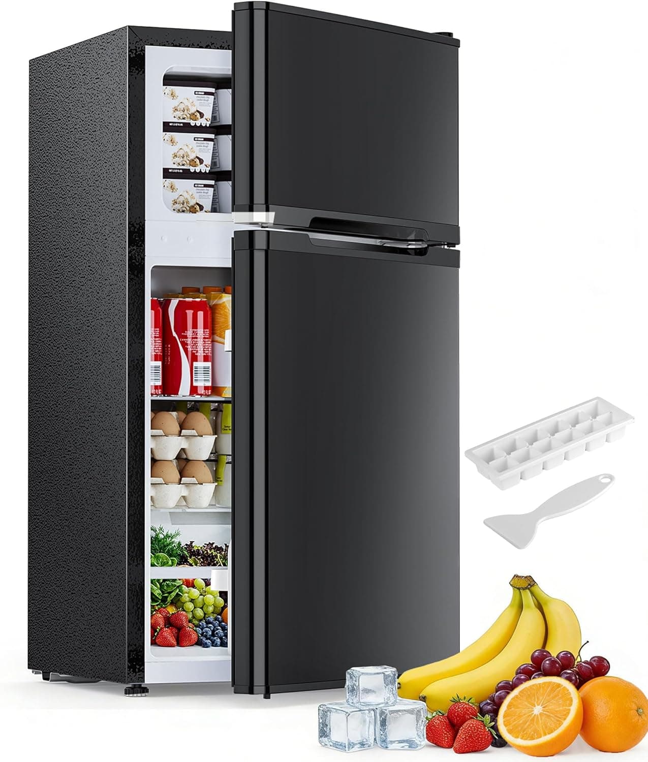 Electactic 2.5 Cu.Ft Mini Fridge with Freezer, Double-Door Compact Refrigerator, Adjustable Glass Shelves, Mechanical Thermostat & Leveling Feet, Space-Saving for Apartment/Dorm/Office, Black