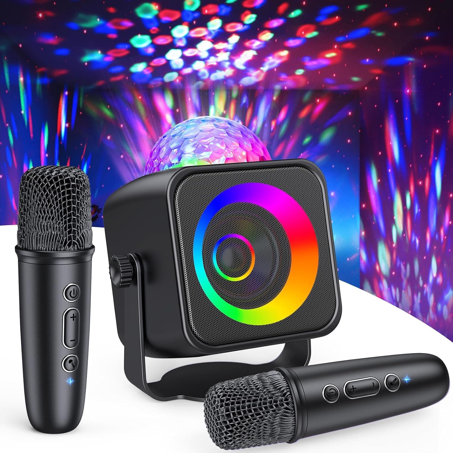 Portable Karaoke Microphone Machine: Bluetooth Karaoke Speaker with Disco Light Wireless Microphones for Adults Kids Toys for Boys Age 4-7 8-12 Birthday Gifts for 3-15 Year Old Teen Boy Kid
