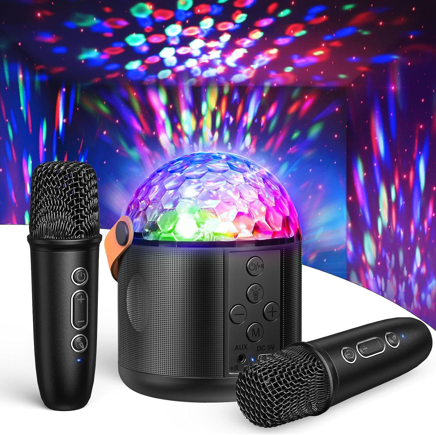 Karaoke Machine for Adults, Disco Ball Lights for Family Home Birthday Parties, Kids Toys Gifts for Boys Ages 3-12+ Years Old, Portable Bluetooth Speaker with 2 Wireless Microphones