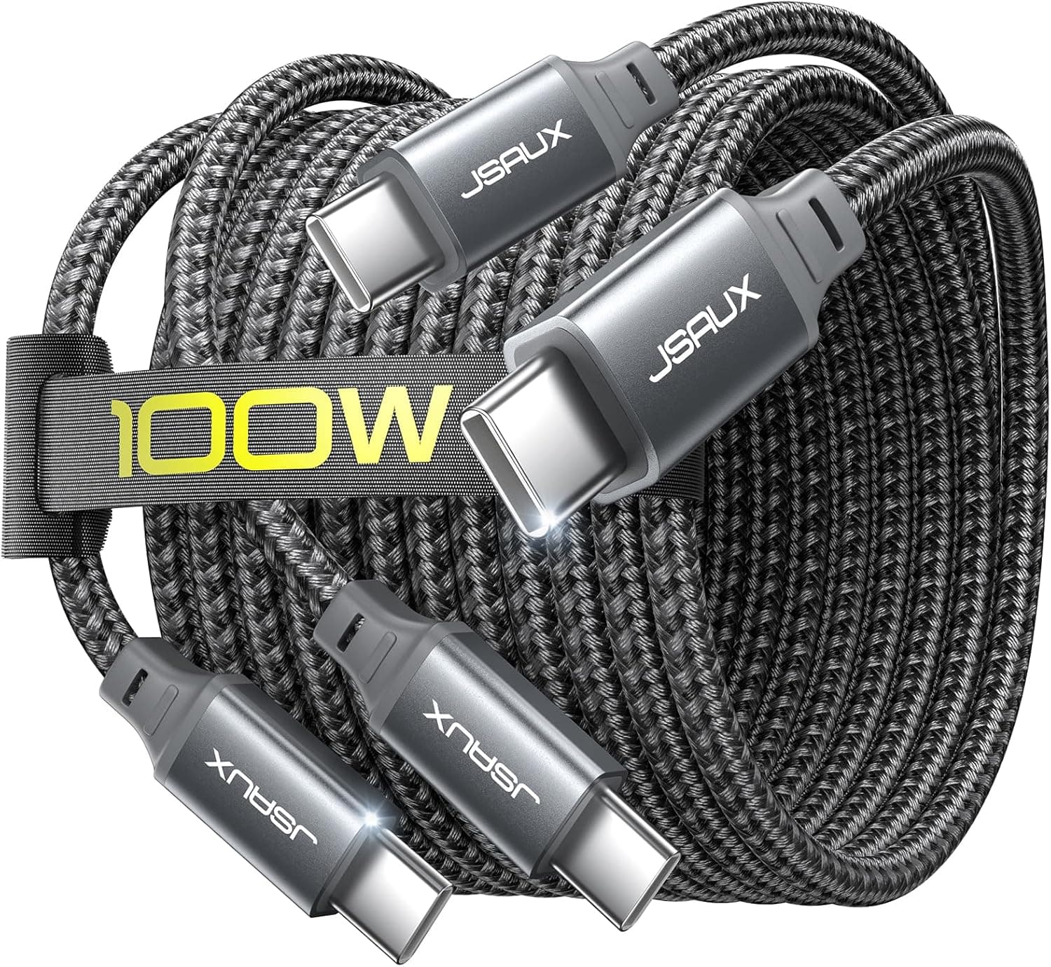 JSAUX 100W USB C to USB C Cable [2-Pack 15FT], Type C Fast Charging Cord for iPhone 17 Air/iPhone 17/iPhone 17 Pro/iPhone 17 Pro Max, iPhone 16/15 Series, Galaxy S/Note Series, MacBook, iPad - Grey