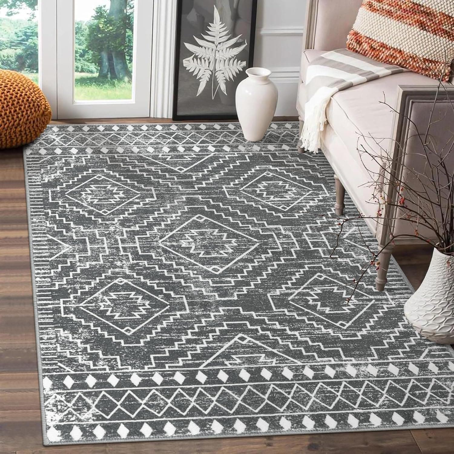 Wonnitar Moroccan 3x5 Gray Area Rugs