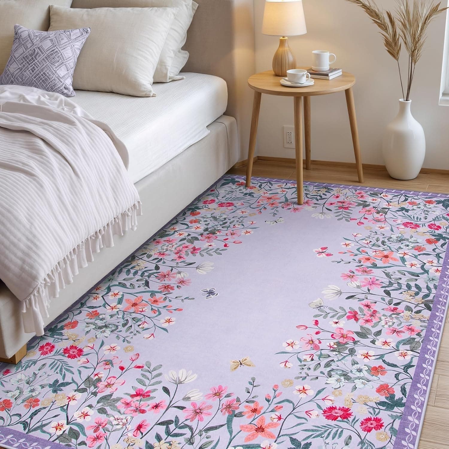 Wonnitar 5x7 Floral Print Purple Rugs