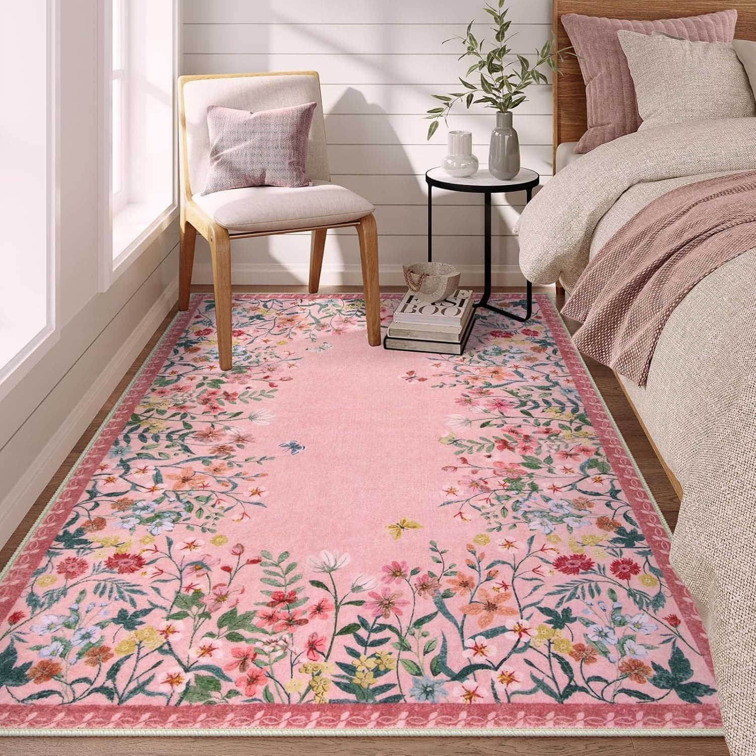 Wonnitar 4x6 Pink Rugs for Girls Bedroom