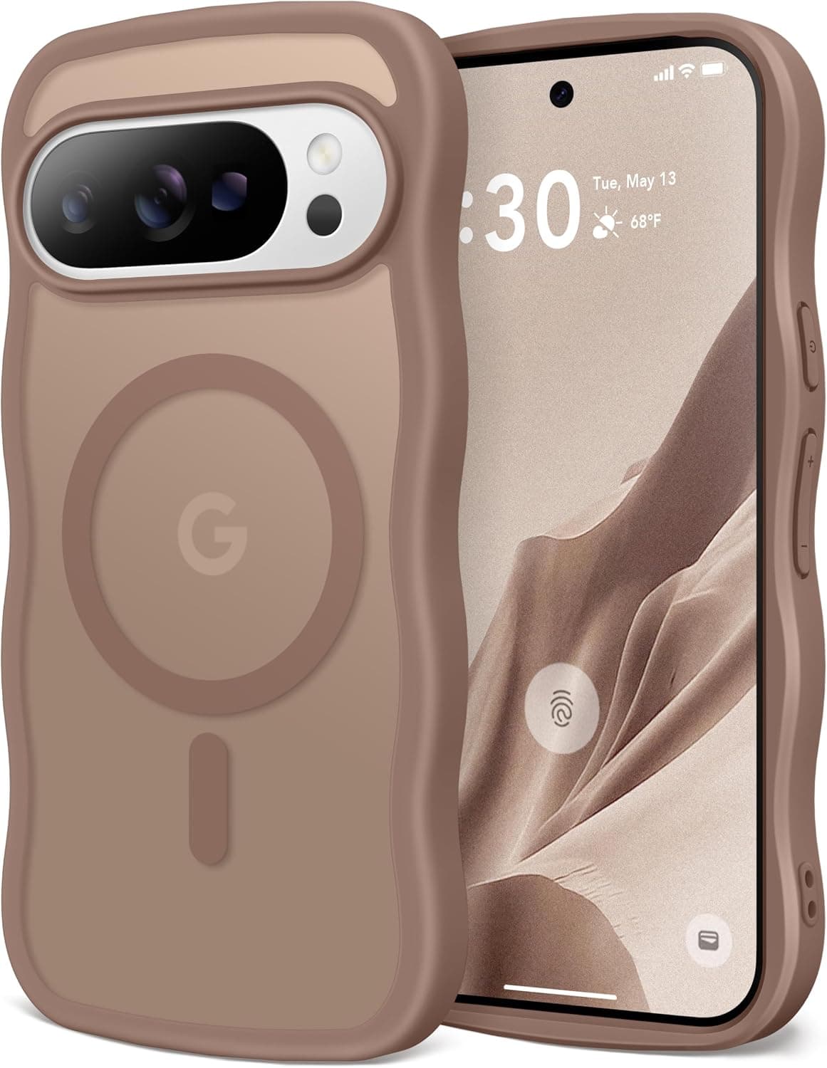 CAPRARO Cute for Pixel 10 Case & Pixel 10 Pro Case, Compatible with MagSafe, [Curly Wave Edge] [Camera Protection] [14 FT Drop Protection] Magnetic for Pixel 10/10 Pro 6.3 Inch, Brown