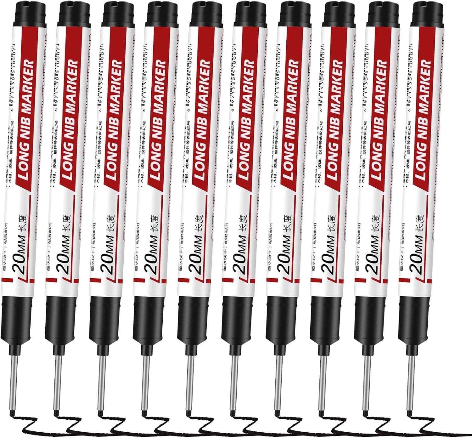 Thboxes 10 Pack Long Nib Marker, 20mm Long Head Deep Hole Markers Waterproof Construction Markers Deep Reach Pen for Carpenter Woodworking Metal