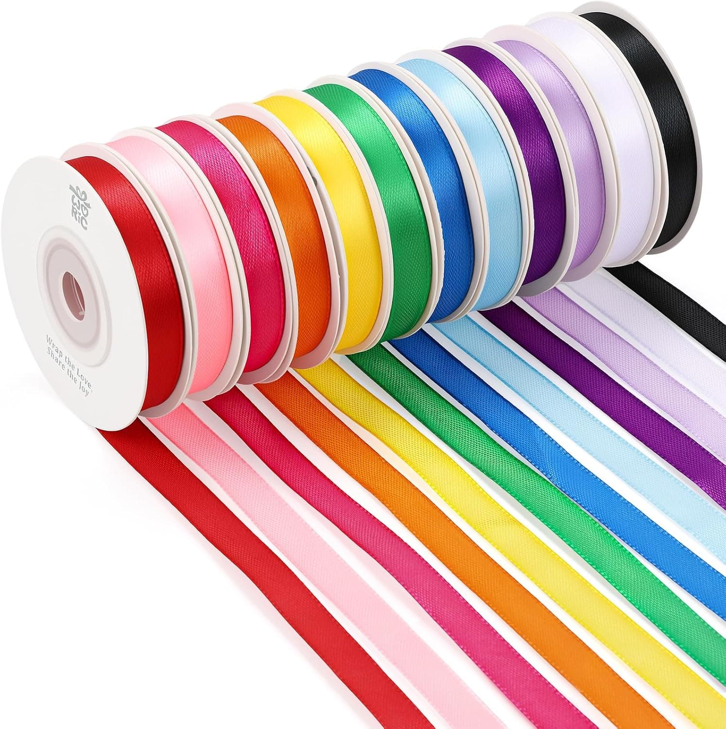 woric 120 Yards Rainbow Ribbon for Crafts 12 Colors 3/8" x 10 Yards/Roll | Colorful Satin Ribbon Pack Decorative Ribbon Mexico Ribbon for Hair Party Favor