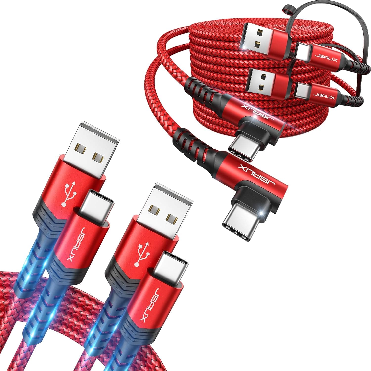 JSAUX 90° Right Angle 100W USB A/C to USB C Cable + USB C to USB A Cable 3.1A Fast Charging