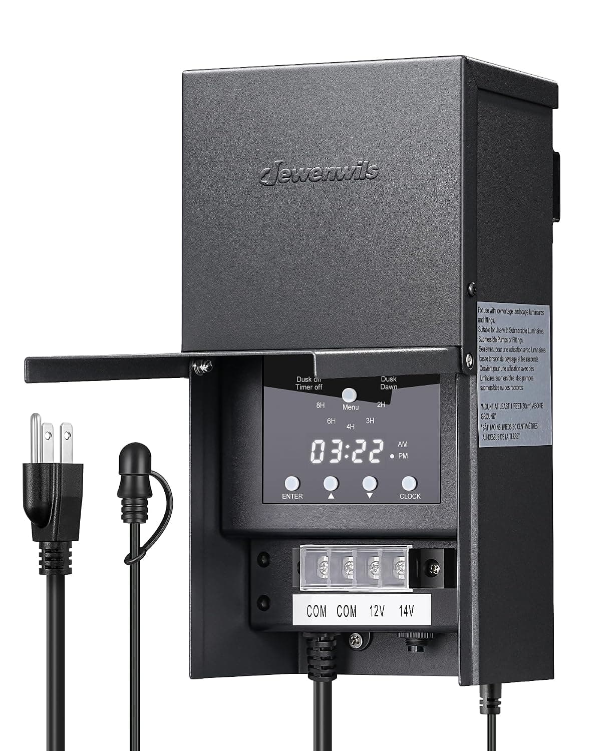 DEWENWILS 200W Low Voltage Landscape Lighting Transformer, 120V AC to 12/14V AC, Outdoor Low Voltage Landscape Transformer, Photocell Sensor & Timer, Weatherproof Coating for Spotlight Steplight