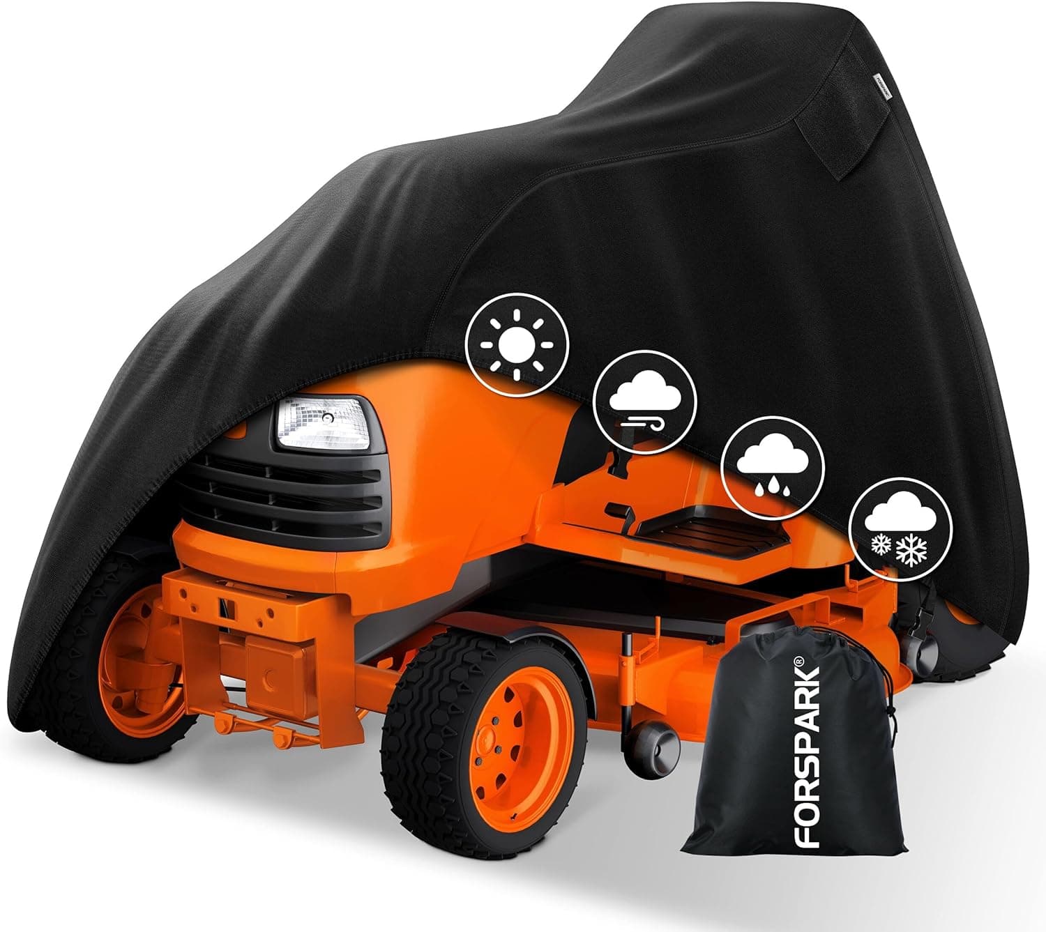 FORSPARK Riding Lawn Mower Cover – Waterproof & UV-Resistant High-Density Oxford Fabric, Fits Decks Up to 44", Windproof & Tear-Resistant Outdoor Protection with Storage Bag