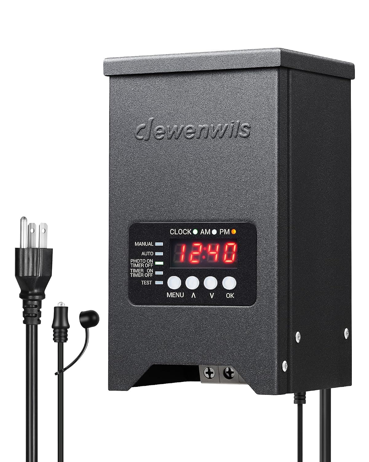 DEWENWILS 150W Low Voltage Landscape Transformer, Landscape Lighting Transformer with Dusk to Dawn Sensor & Timer, 120V to 12V/15VAC, Low Voltage Transformer for Outdoor Landscape Lights