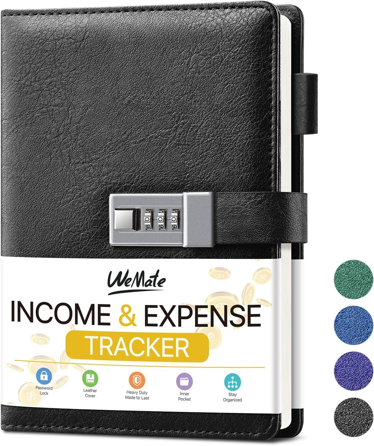 WEMATE Accounting Ledger Book with Lock, Accounting Log, Tracking Income & Expenses Deposits, Expense Tracker Notebook for Small Business Bookkeeping & Personal Use A5 Black 8.5x5.3"
