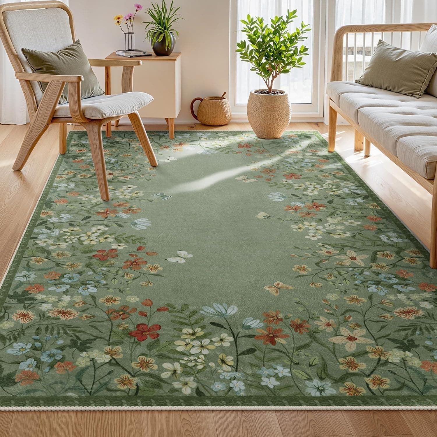 Wonnitar 4x6 Green Floral Rugs